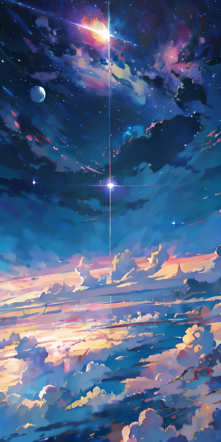Anime-style scenes,beautiful sky,There is a star and a planet, universe sky. author:Xin Haicheng, Anime Art Wallpaper 4k, Anime Art Wallpaper 4k, Anime Art Wallpaper 8k, anime wallpaper 4k, anime wallpaper 4k, 4K anime wallpaper, anime sky, stunning wallpapers, anime background, Paradise planet in the background, anime background art