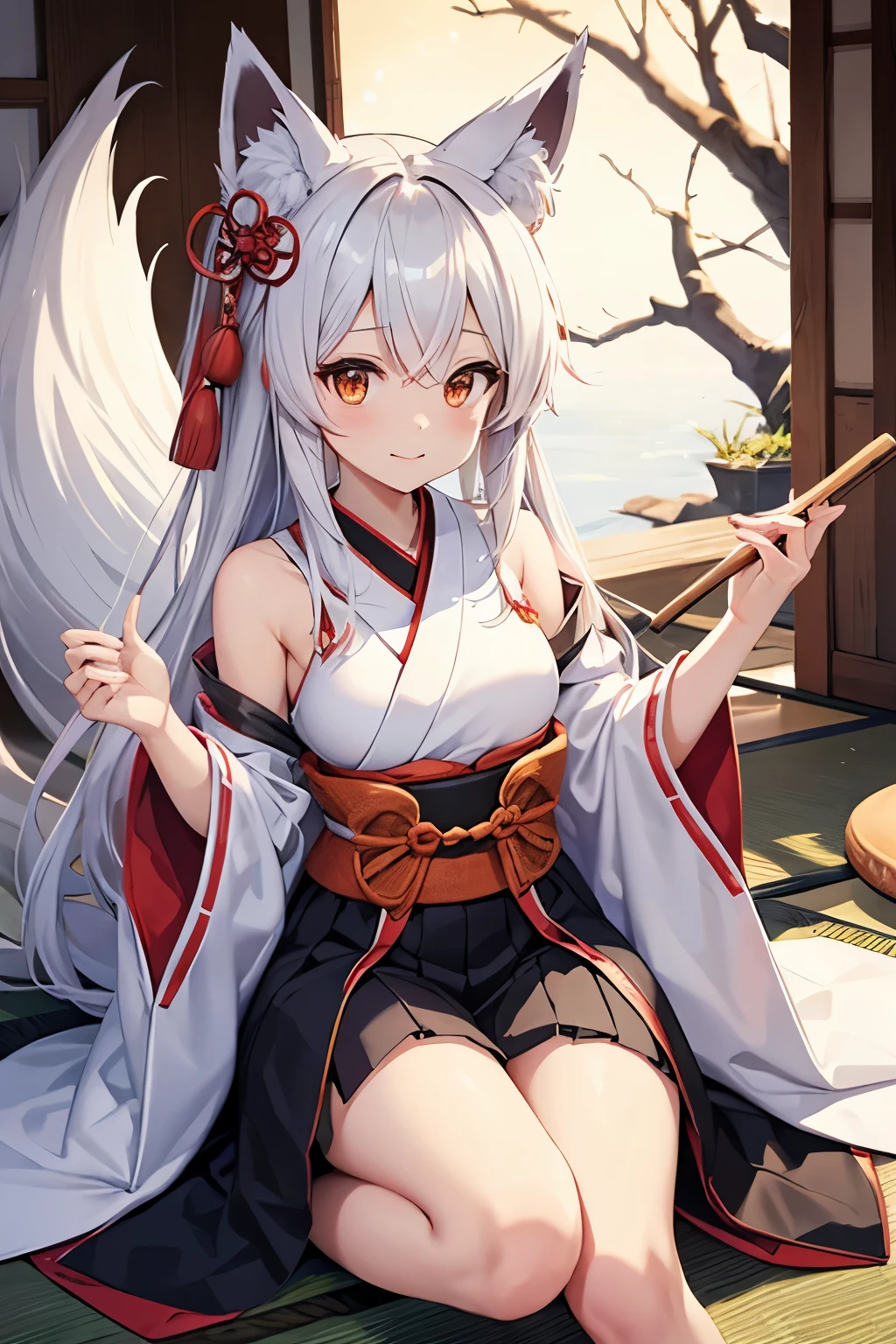 cute japanese fox spirit girl with fox ears