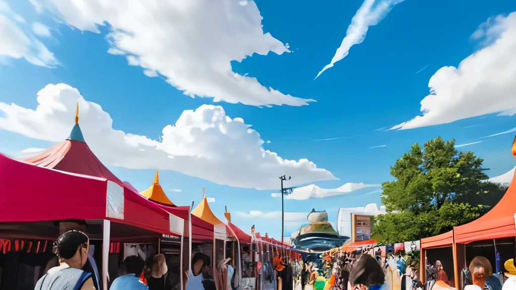 port、Stall、festival、anime、Sky Painting