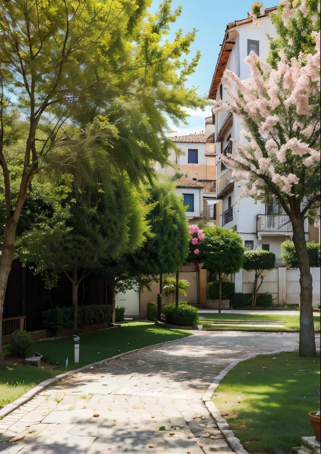 Fondo color palo de rosa con verde y muebles