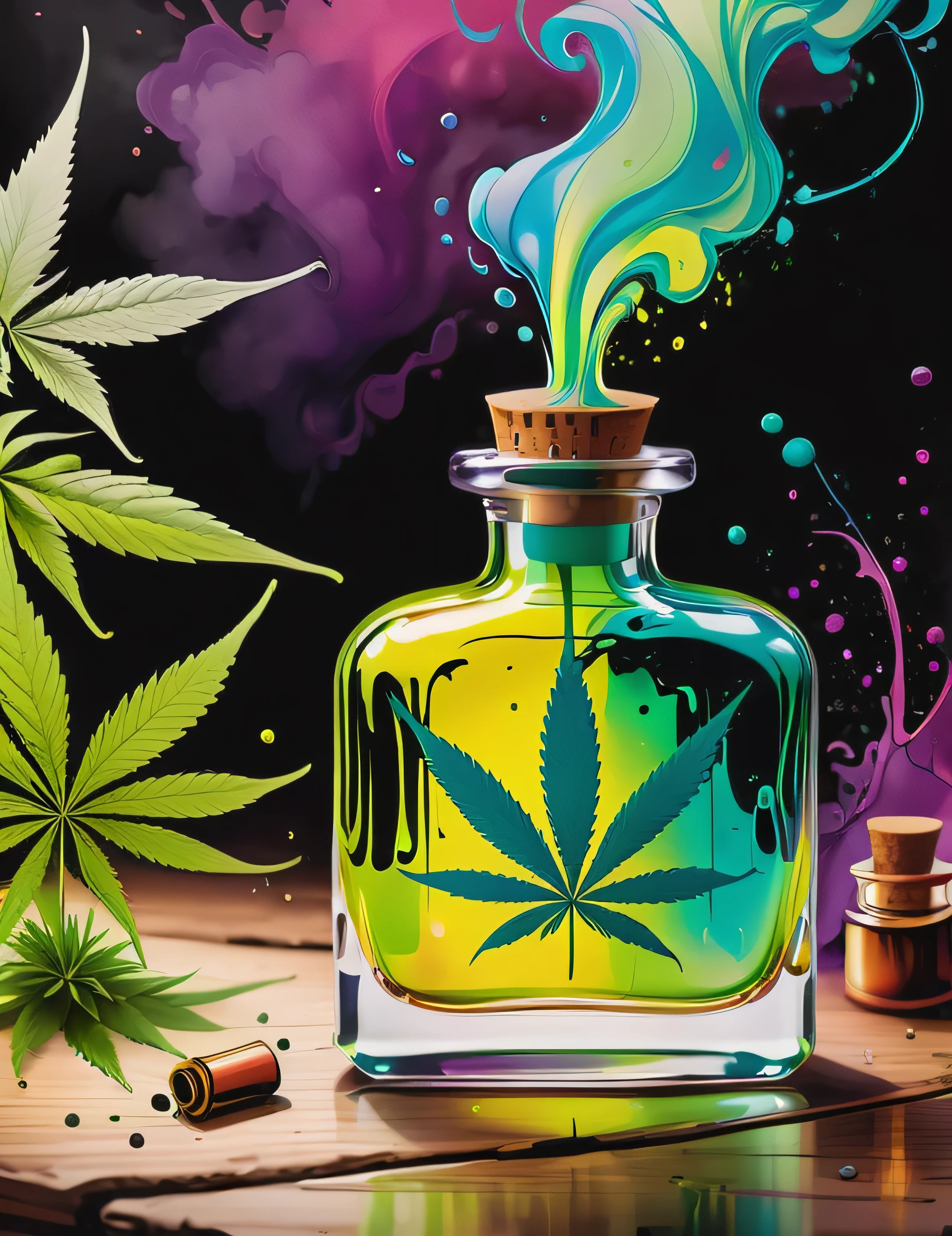 a magical perfume bottle, filled with marijuana goo  Colorsplash