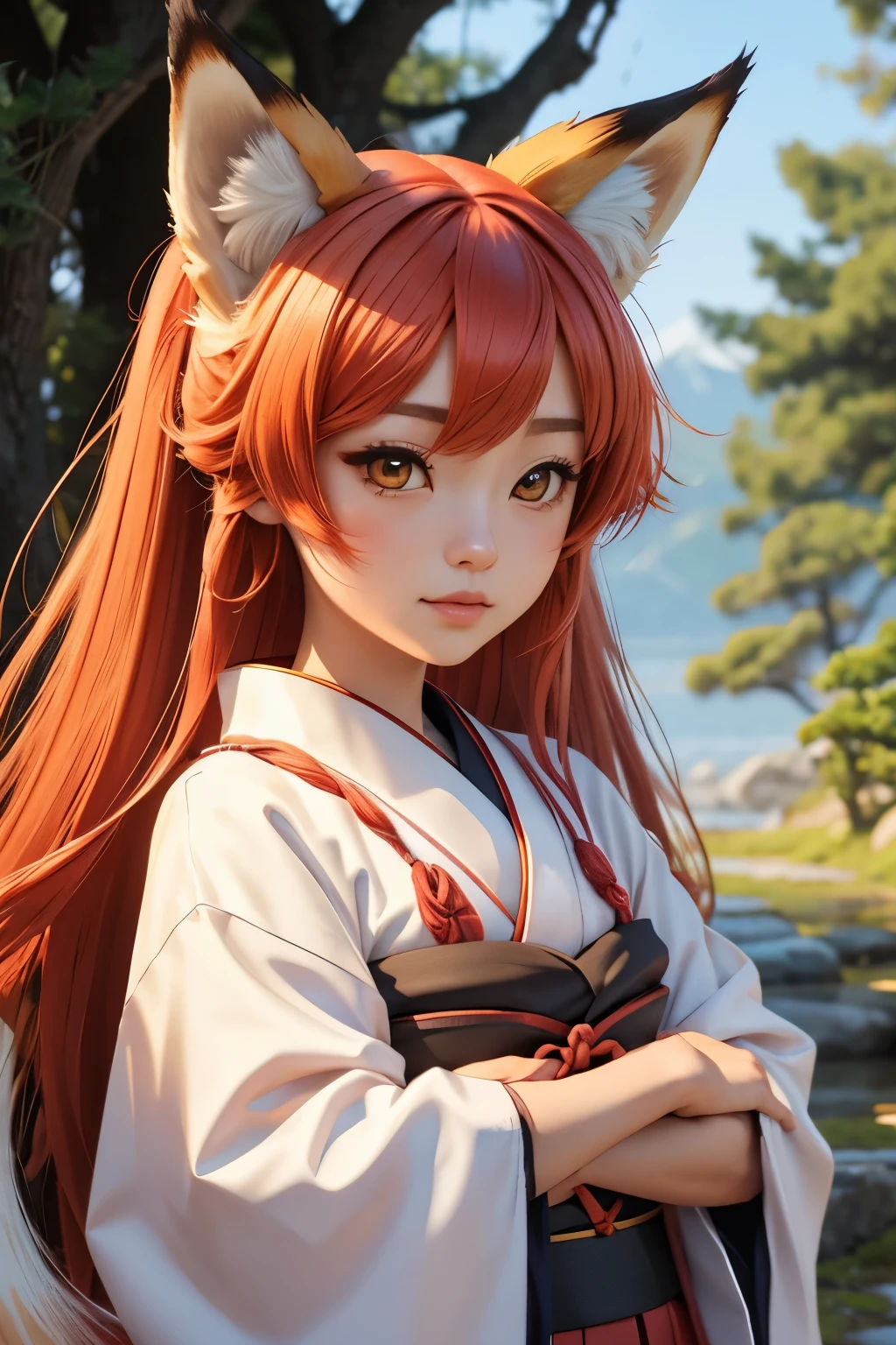 cute japanese fox spirit girl with fox ears
