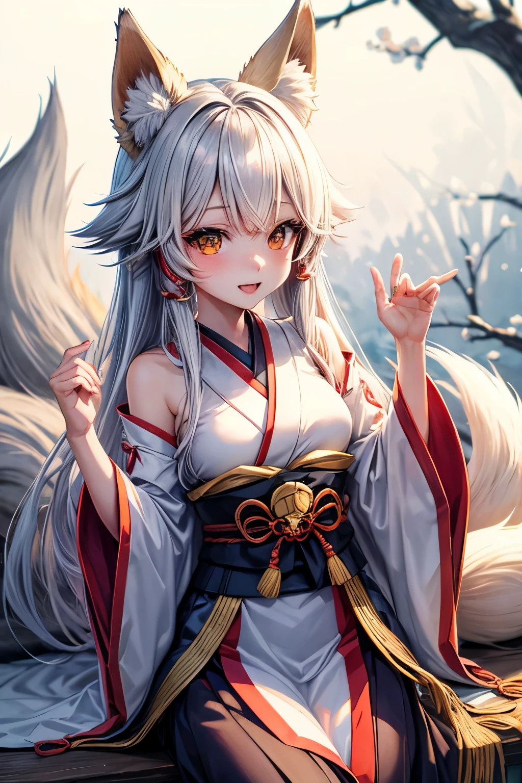 cute japanese fox spirit girl with fox ears