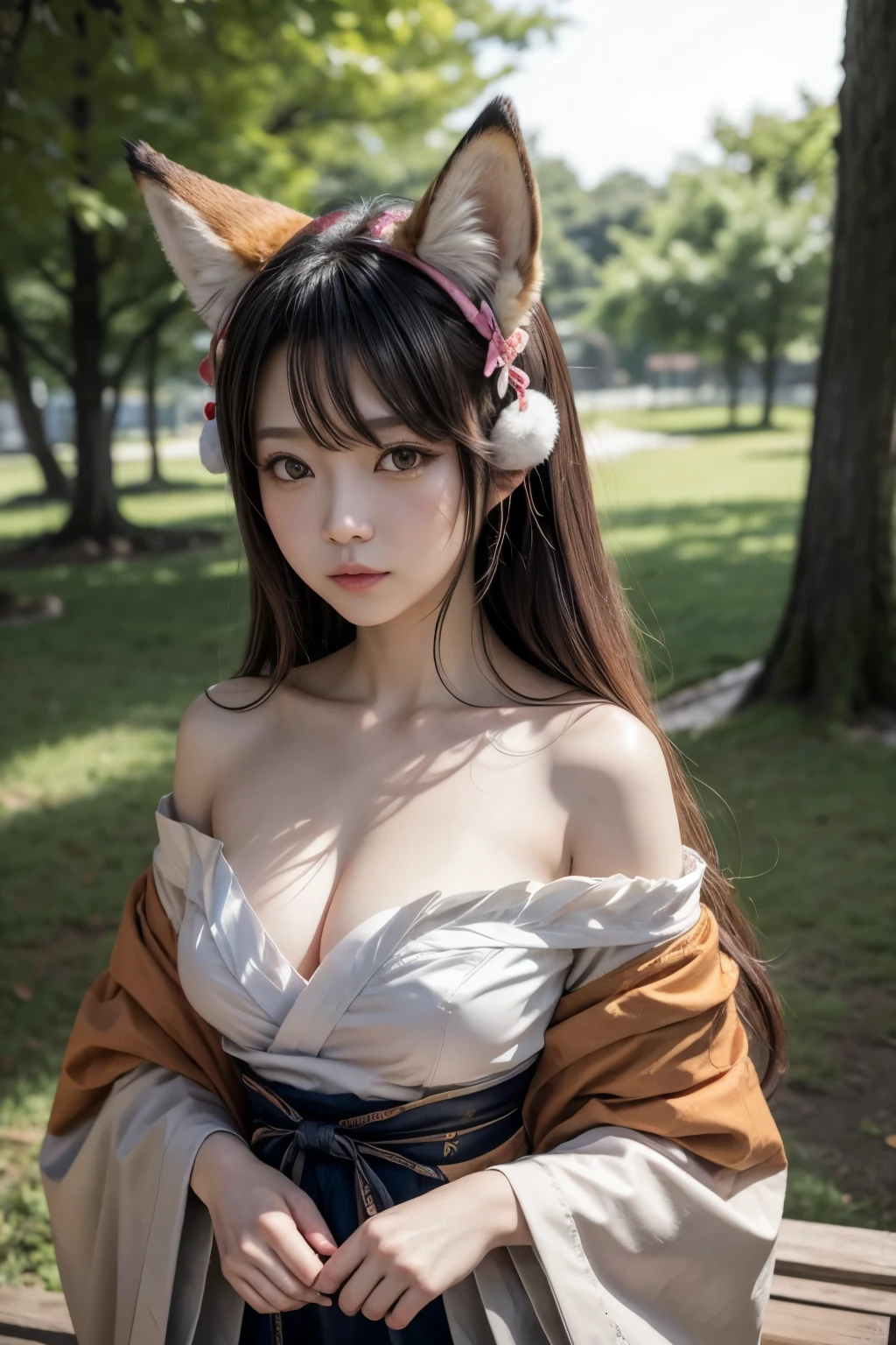 cute japanese fox spirit girl with fox ears