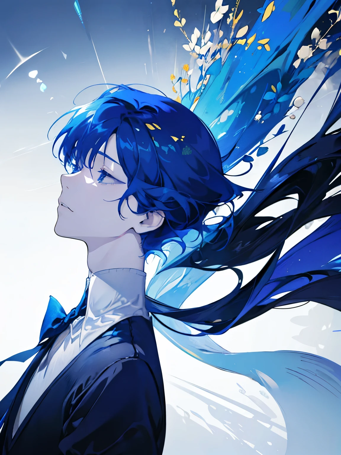 houseki no kuni, solo, male, upper body, short hair, blue hair