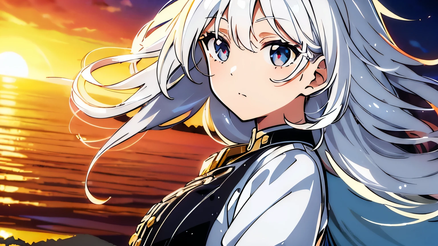 (((Best quality))), ((Ultra-detailed)), ((illustration)), ((Disheveled hair)), ((white hair)), (1 girl), (Solo), sunset,
rating:safe,
the one peace,