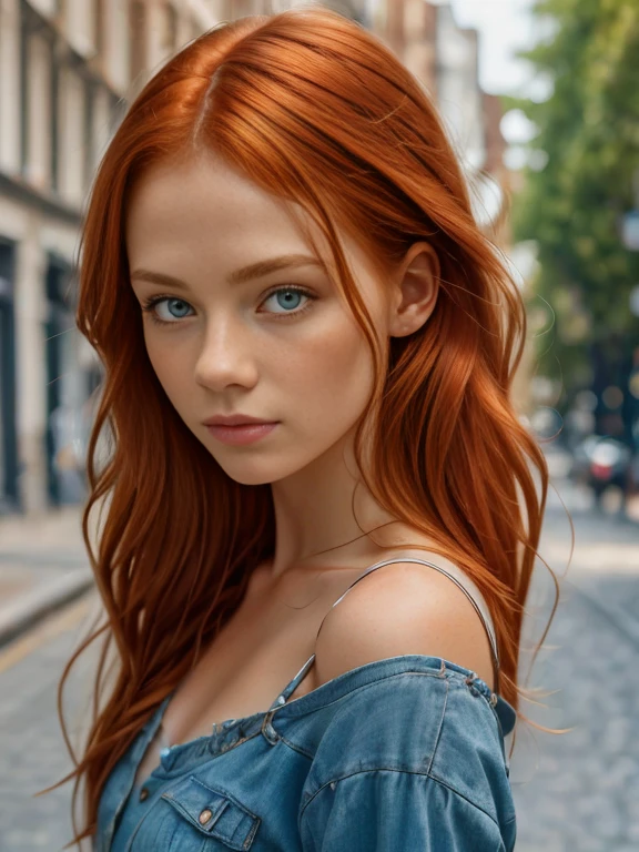 (masterpiece, best quality:1.2), ((1 girl, solo)), irish, slim, beautiful redhead, long ginger hair, ((face and shoulder portrait)), (standing), plain gray background, masterpiece, HD high quality, 8K ultra high definition, ultra definition,