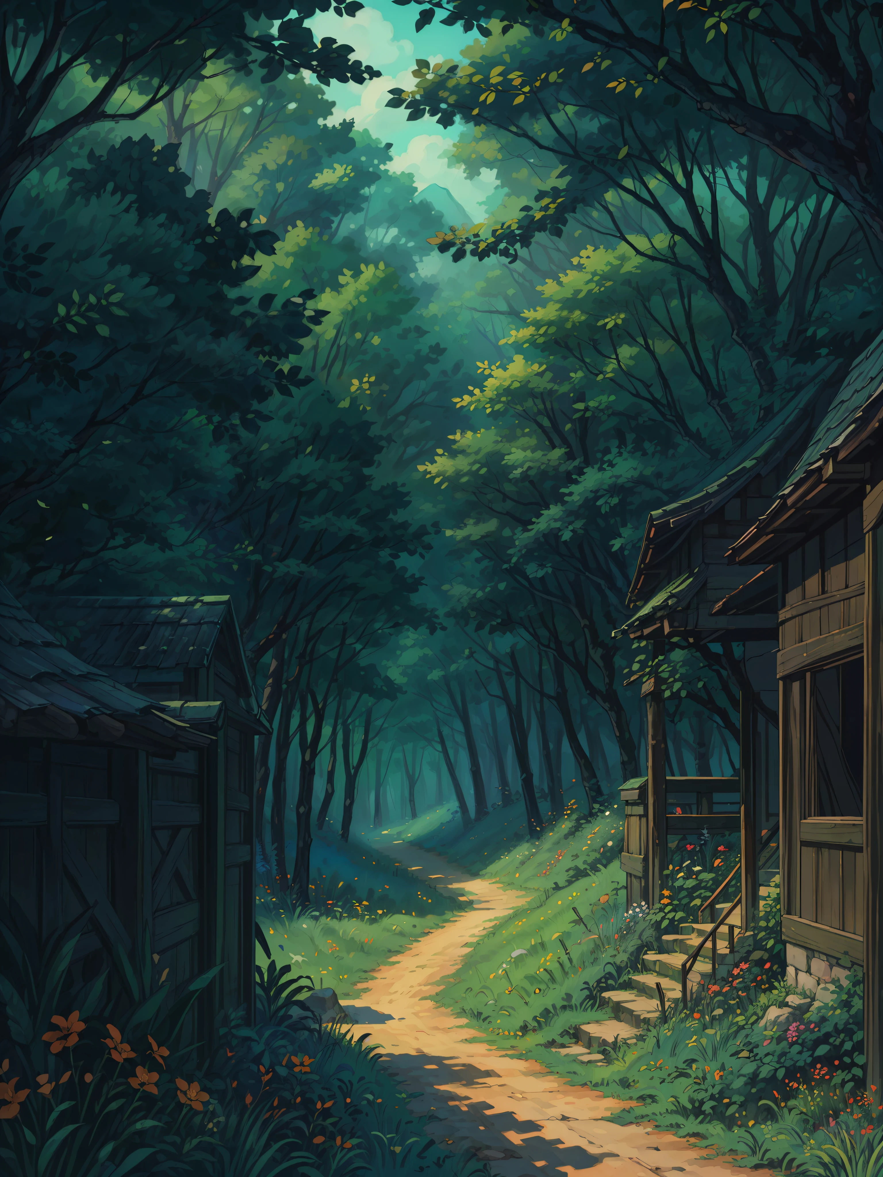 (masterpiece:1), (aerial view:1.7), (a zig zag path to canopy of trees in forest:1.6), (peaceful vibe:1.3), (dense green bushes all around:1.5), (sunlight falling:1.3), silence, (wooden fencing:1.4), (blue vast wide open sky:1.5), (soft glow of vibrant green and orange tones:1.4), (bright sunny day:1.5), magnificent sky, (volumetric light:1.2), peaceful, (bright day time:1.5), (long grass:1.3), (pebbles and flowers on sides:1.3), (nature:1.5), (beautiful trees:1.4), (beautiful aesthetics:1.2), (untouced beauty:1.4), beautiful tones, subtle colors, peaceful, (illustration: 1.0), epic composition, realistic lighting, (no human:1.6), HD details, masterpiece, best quality, ,