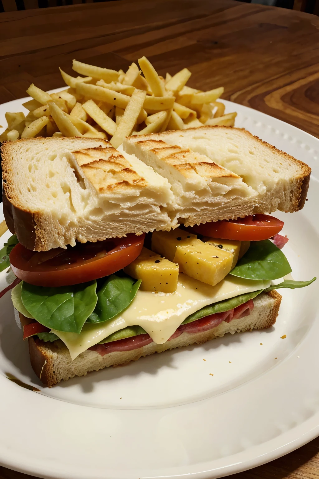 sandwich artesanal con hoja mantquilla cuadriculada en plato de papel con una bebida y papas con queso