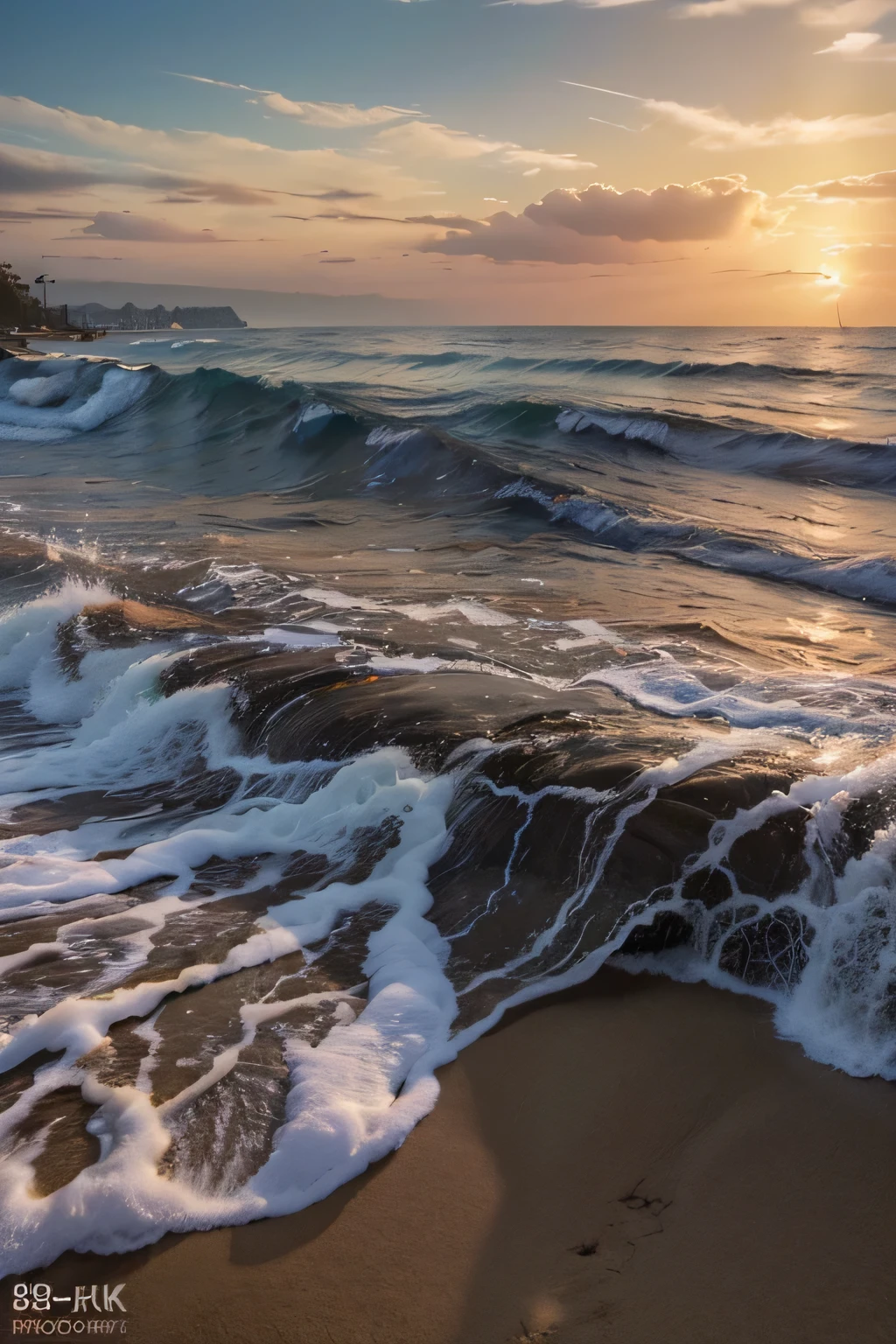 (8k, best quality, masterpiece:1.2), (realistic, photo-realistic:1.37), ultra-detailed, hyper detail, beach, sunset