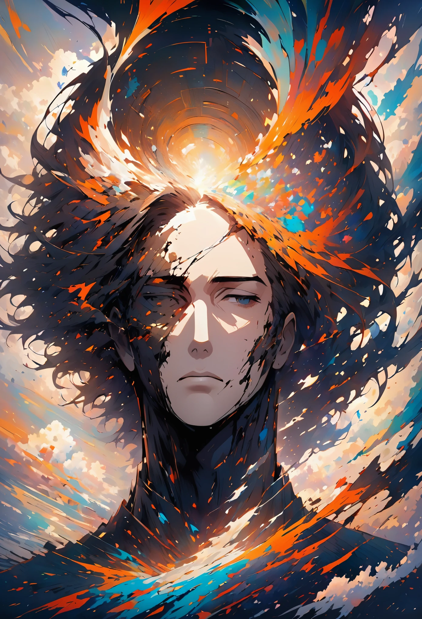 memories fading away. man head, abstract, void