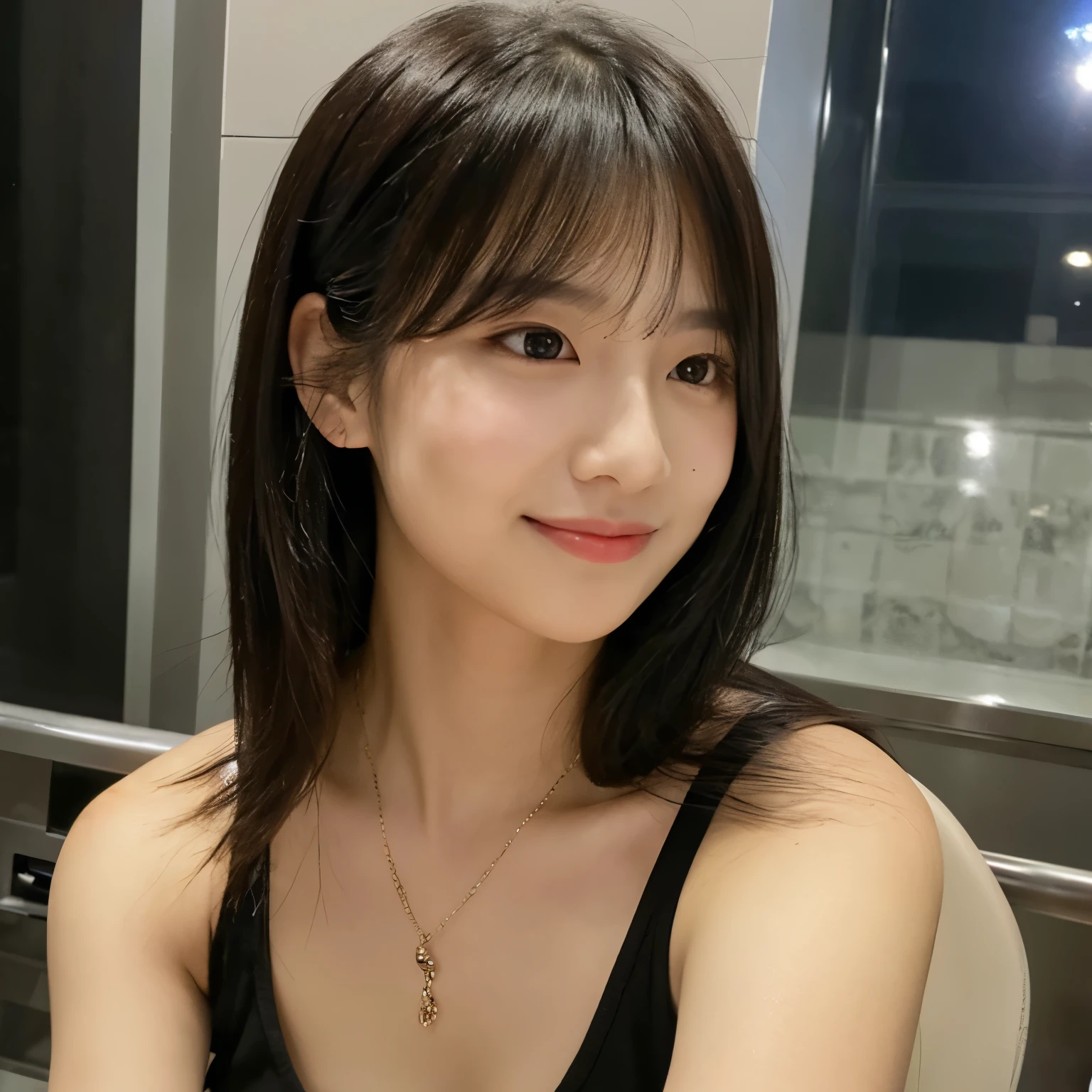 Highest image quality,(profile),City of night,medium hair,