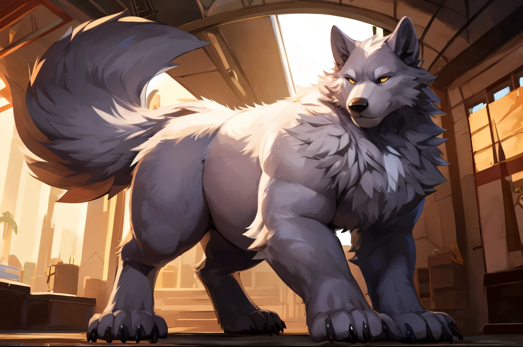 4k ultra quality, 4k full body view,(ultra high detailed body), wolf, detailed body,by mystikfox61, by glitter trap boy,feral paws, by bebebebebe,by morethreedee, by seibear,(thick thigh),(chubby thigh),thicc thigh,thick legs,chubby legs,thicc legs,massive butt,enomorous thigh,massive thigh,massive legs,thick lower legs,wide legs,(detailed thigh),(wide thigh),fluffy belly,furry belly,sharp nails,((sfw)),(ultra detailed face),detailed eyes,big tail,fluffy tail,(detailed tail),enomorous tail,bigger tail,huge tail,volumetric light,bigger taur body,big lower belly,big paws,(thick paws),fluffy paws,furry paws,enomorous paws,animal focus, beast,standing,(bigger lower body),strong lower body,(long legs),front view,macro,giga,master works, super fine, 4k resolution, high quality, movie lighting, high picture detail,dark fantasy,beast creature,illusory engine, Masterpiece,shiny fur