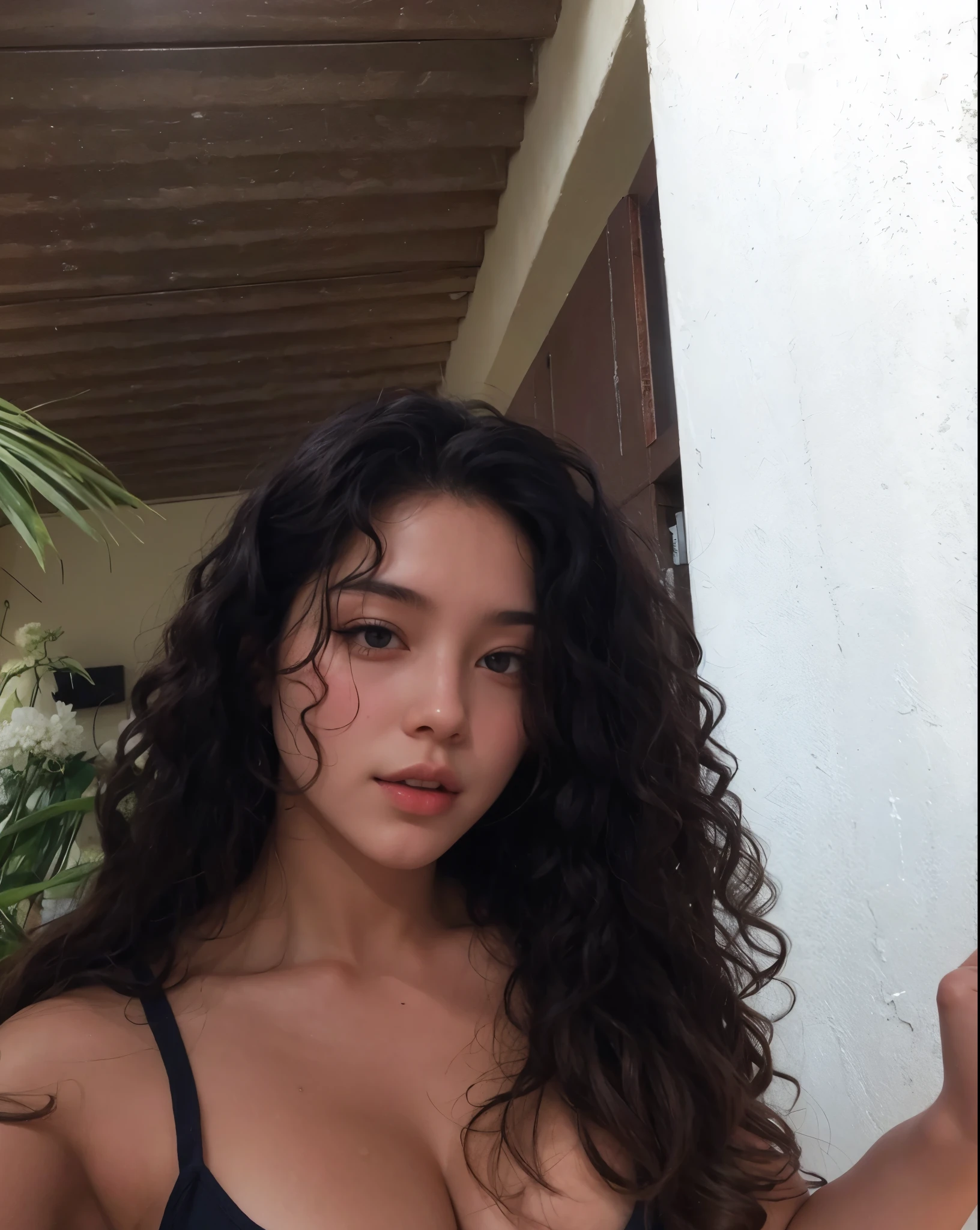 Woman with black features, nariz perfeito, cabelo cacheado perfeito