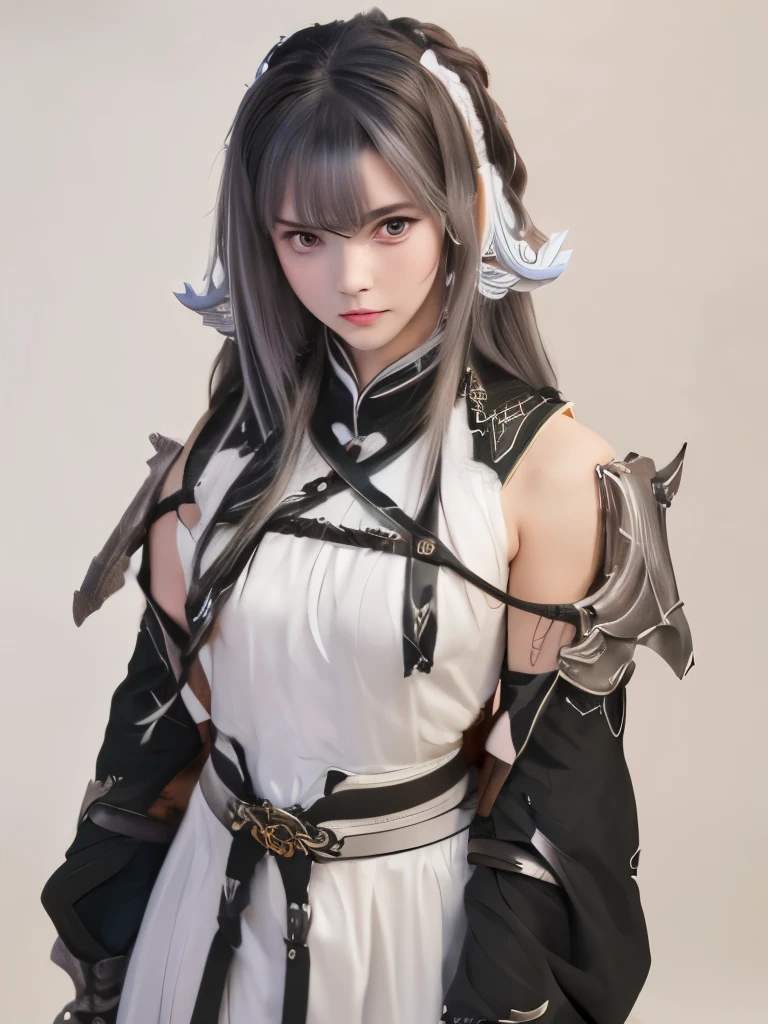 (8K, Photorealsitic, Top image quality, (A very beautiful girl, masterpiece,), beautiful aye, white hair, sword on the hand 