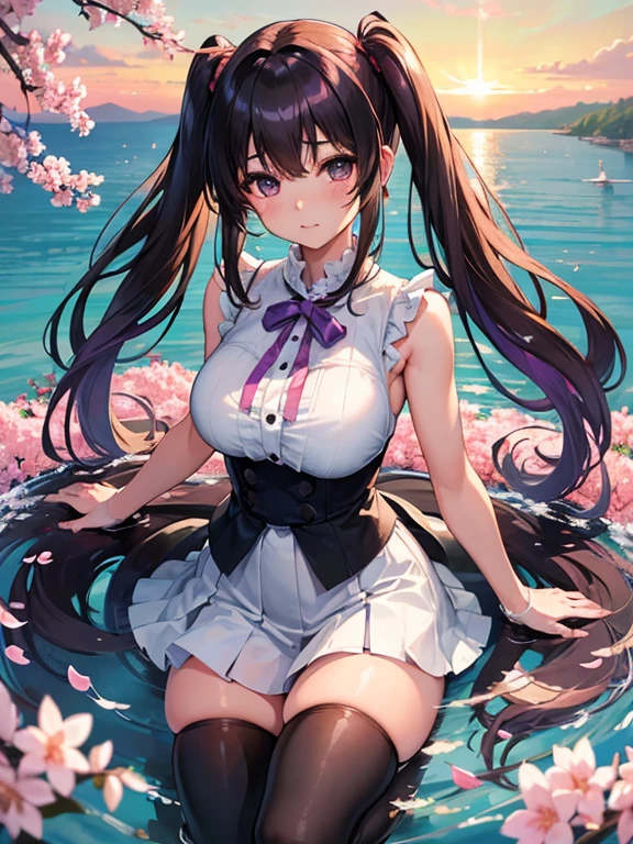 highest quality、best image quality、beautiful eyes、very delicate and beautiful、beautiful eyes、pink eyes、I、I、 girl、Japanese、、Chiquita、Noble、primary sch、barefoot、（judo）、(((The lower body is in a heroine leotard)))、（High leg）、tiara on head、dull smile、standing and facing forward、The background is a row of cherry blossom trees