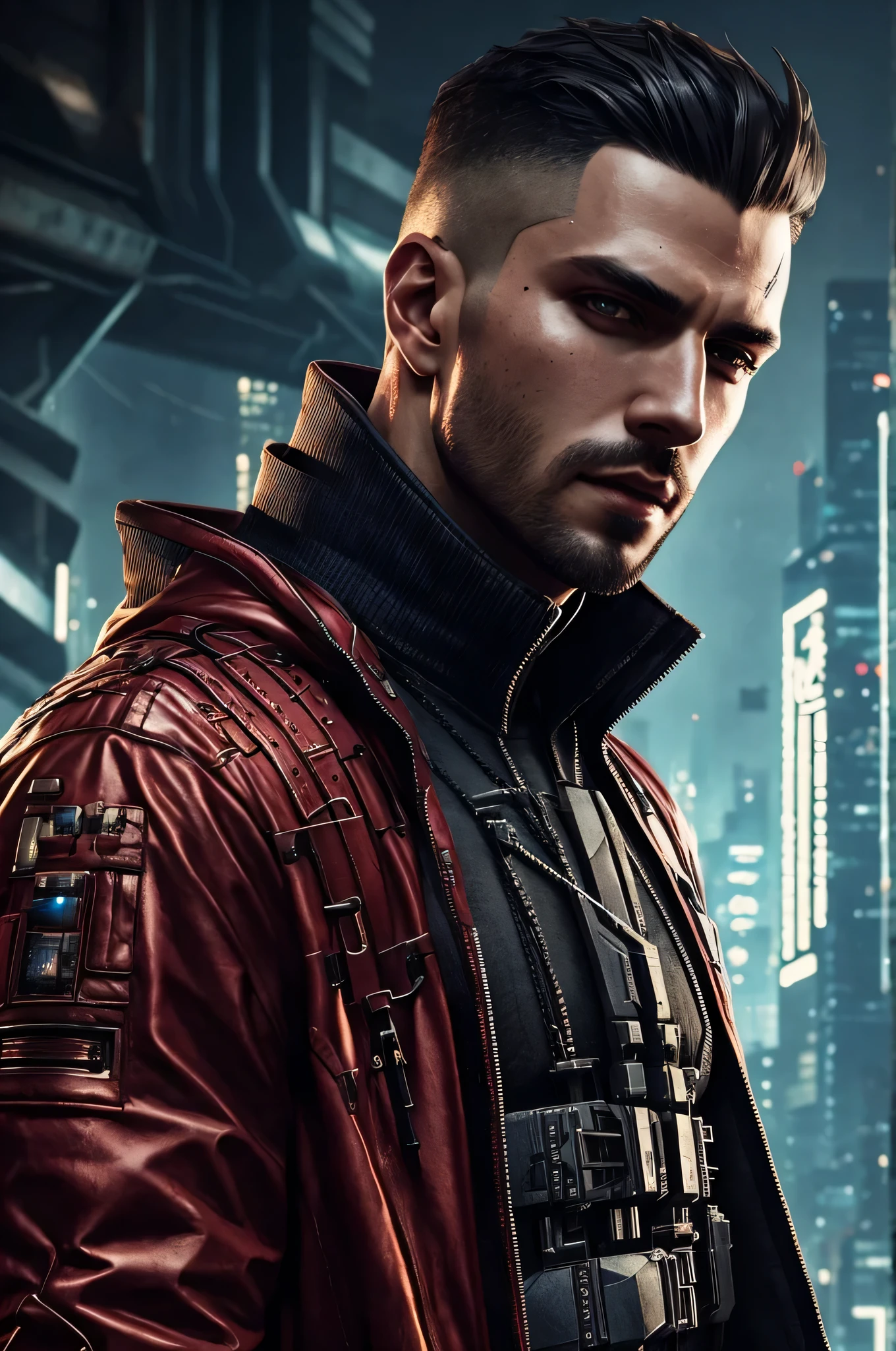 photo portrait Male assassin, wearing cyberpunk intricate streetwear, beautiful, detailed portrait, cell shaded, 8k, concept art, by wlop, greg rutkowski, pixiv. cinematic dramatic atmosphere, sharp focus, volumetric lighting, cinematic lighting, studio quality