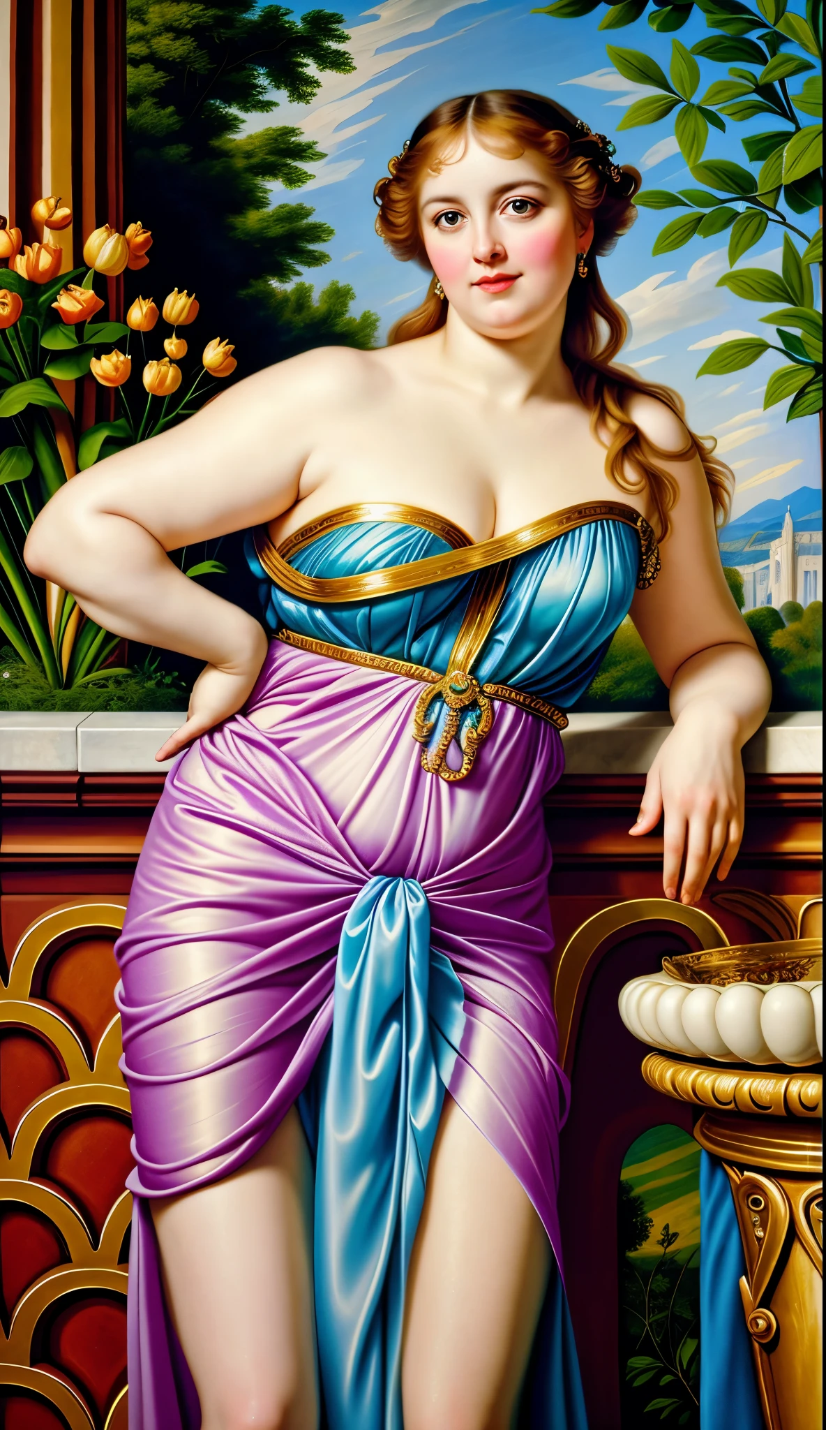 Original Character, ethereal beauty, aesthetic, Masterpiece, 45 years old lady, thick figure, Full figured woman, Best quality, high clarity eyes, critically flawless,sharp picture, styled hair, long hair, fluffy hair, Full portrait, High pixels, perfect face, perfect eyes, beautiful face, perfect hands,perfect fingers, in Peter Paul Rubens style, by Peter Paul Rubens, baroque style, acrylic on canvas, highly detailed, description: "Create a nymph inspired by the tales of Greek or Roman mythology, embodying the essence of a natural element or location, and possessing a unique ability or trait that sets her apart.", extremely sfw, non-nude,