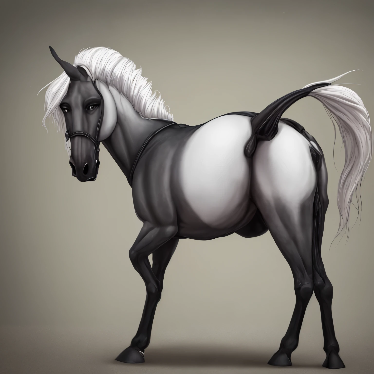 Um cavalo de costas que mostra sua bunda grande
