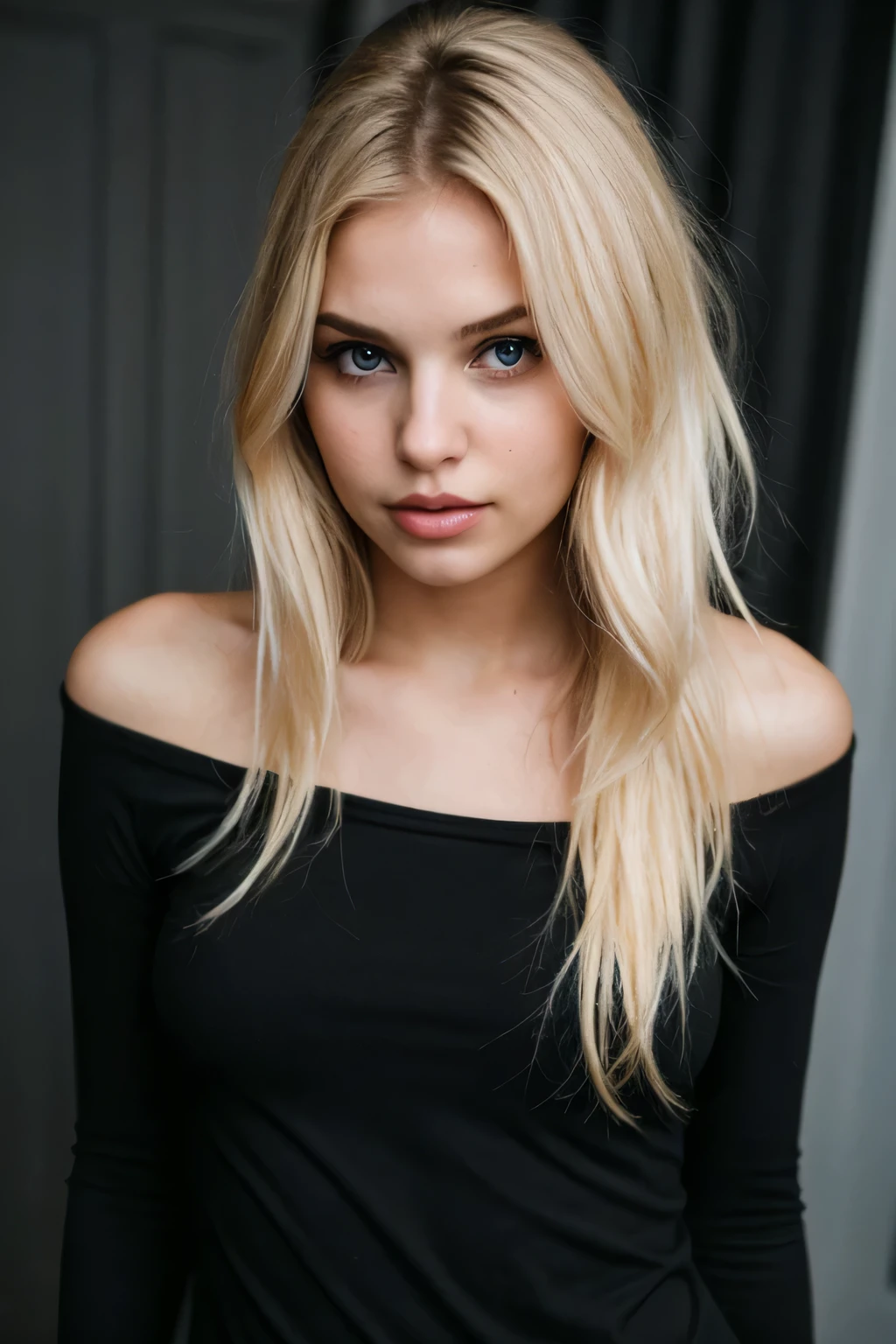 Super cute blonde woman in a dark theme