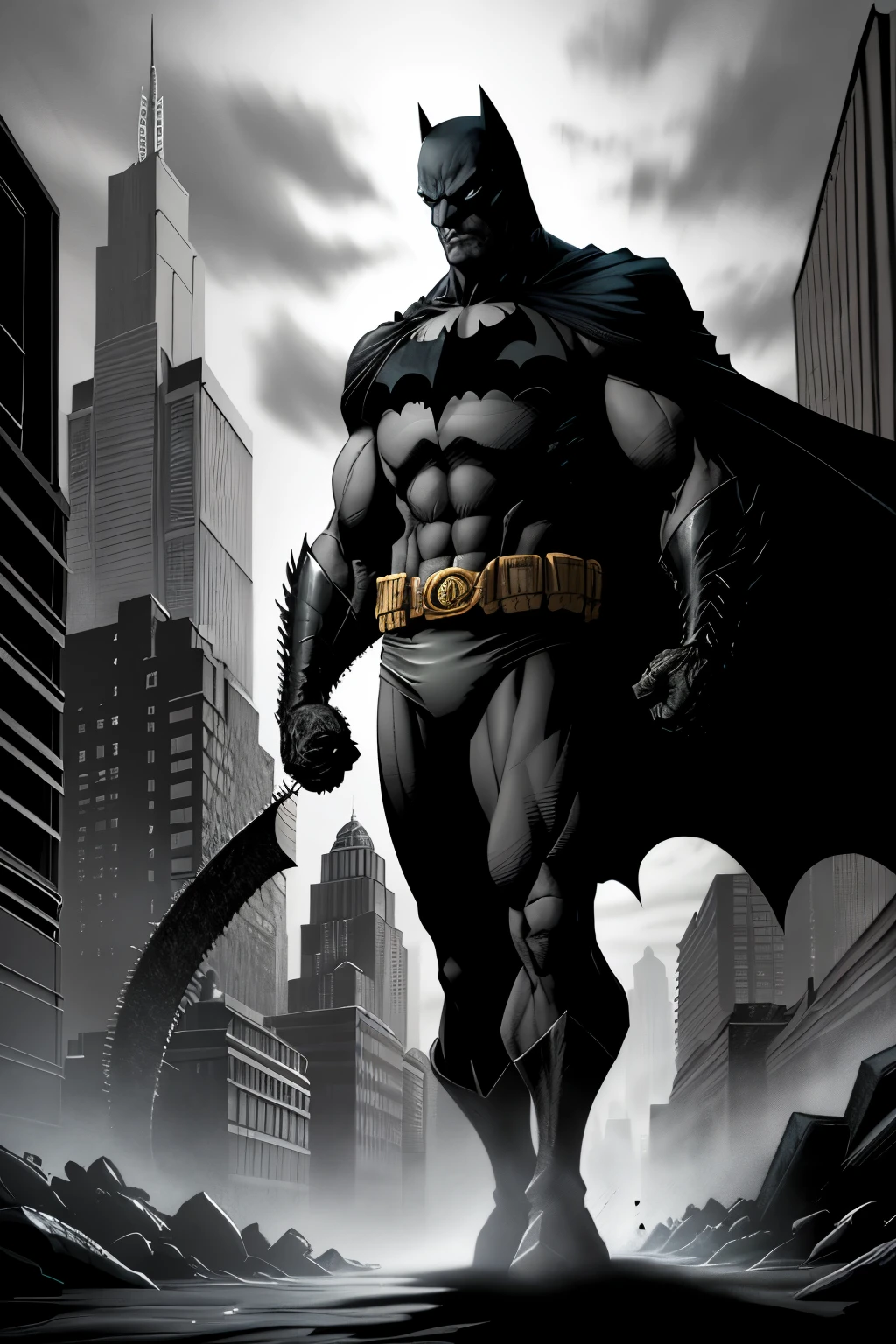 In the shadows of the darkened city, the ominous figure of Batman and the sandman loom over the gritty streets. Batman, with his sleek armor and piercing gaze, stands tall against the backdrop of towering buildings. His detective instincts sharp as ever, he scans the urban landscape for any signs of the sandman's sinister machinations.
The sandman, a terrifying embodiment of fear and chaos, emerges from the swirling sands, his bizarre form a grotesque parody of human anatomy. His twisted limbs, adorned with clusters of sandy tendrils, contract in menacing ways as he prepares to