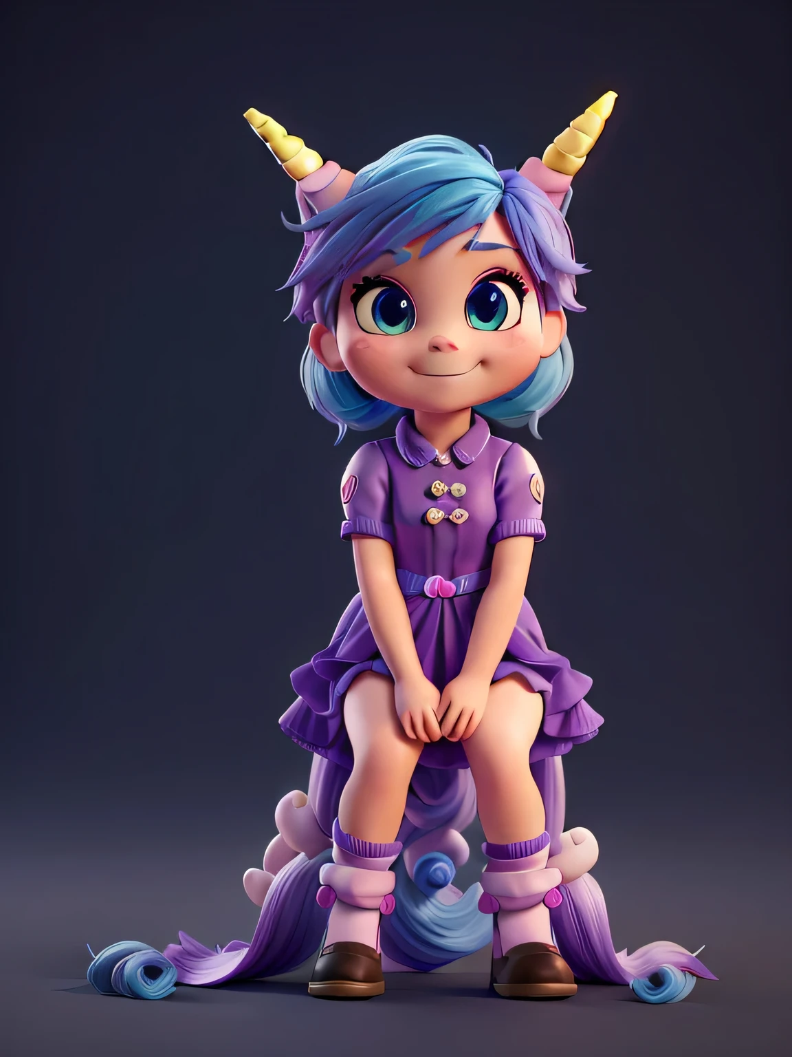 a close up of a cartoon character with a purple outfit and horns, cute character, render of a cute 3d anime girl, cute 3 d render, cute cartoon character, stylized character, 3 d character render, childrens art in artstation, stylized character design, 3 d render character art 8 k, 3d character, 3 d character, cartoon unicorn with blue hair and a black horn, (((roupas bonitas))) unicorn, white unicorn, unicorn from the tusk movie, blue unicorn, a unicorn, 3 d cavalo pet shop, unicorns, unicorn horn, bonitinho digital art, bonitinho 3 d render, bonitinho cartoon character, Chibi, bonitinho character, personagem toonix, anthropomorphic mare, my little Pony, bonitinho (((movimento)))