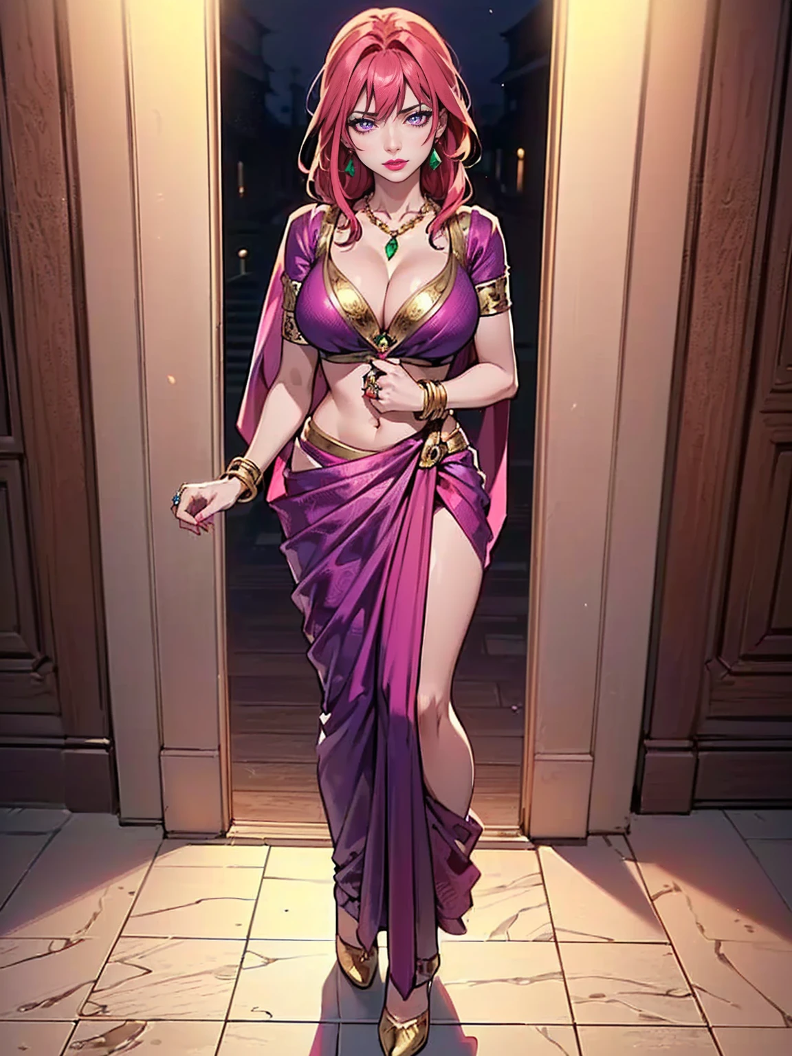 punk sorceress, long dress, leg slit, pink panties
