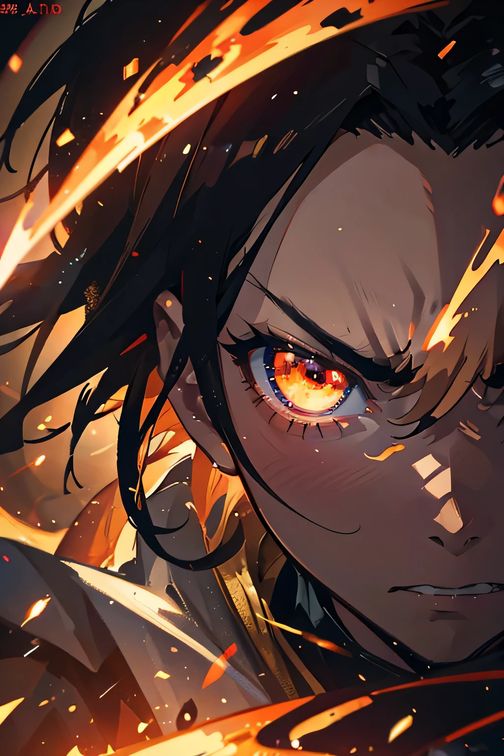 masterpiece, high quality, portrait, anime style, male, super close up, angry look, fury, glowing eyes, lightings