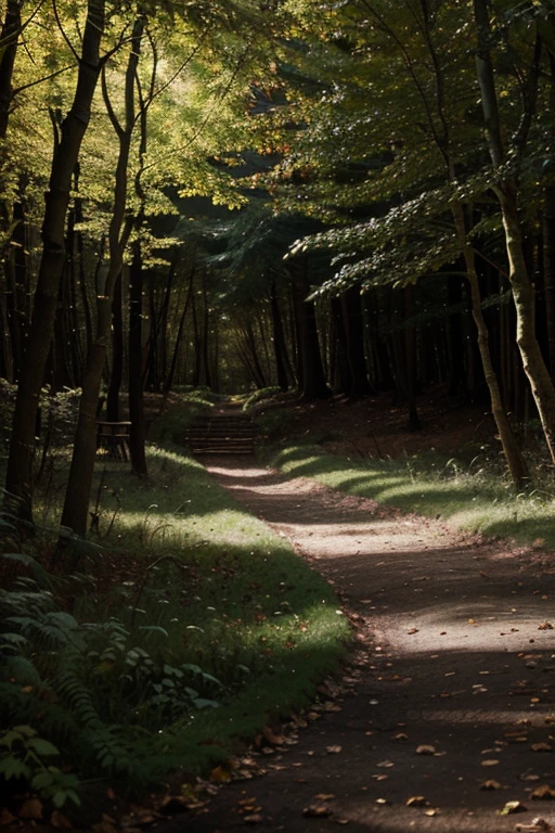 create an image representing the forest, with trees, leaves, animals and lights.