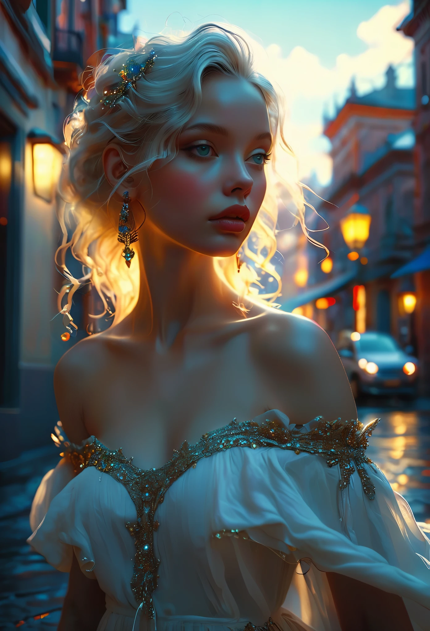 Romance in a the city in the night:1.7, shady city:1.5, le titre est Soulmate, an albinos girl pleurant dans une ruelle, visage très fins, (((very beautiful))), visages parfait, corps entier, 8K, extremely detailed, (high quality,realistic,photorealistic:1.37), Full body, ideal proportions and defined complexion, meticulously crafted features, unreachable beauty, perfection, breathtaking elegance, g curves, goddess-like figures, divine symmetry, artistic masterpieces, vivid realism, hyper-detailed sculptures, life-like forms, truly awe-inspiring, impeccable craftsmanship, pure radiance, ethereal beauty, delicate contours, striking poses, sublime beauty, subtle nuances, dynamic compositions, vibrant colors, perfect lighting, soulful expressions, celestial aura, majestic presence, dreamlike atmosphere, unmatched gdetailed octane render trending on artstation, 8 k artistic photography, photorealistic concept art, soft natural volumetric cinematic perfect light, chiaroscuro, award - winning photograph, masterpiece, oil on canvas, raphael, caravaggio, greg rutkowski, beeple, beksinski, gigerrace and elegance, dazzling perfection, magnificent creations., by Jacob Lawrence and Francis picabia, perfect composition, beautiful detailed intricate insanely

