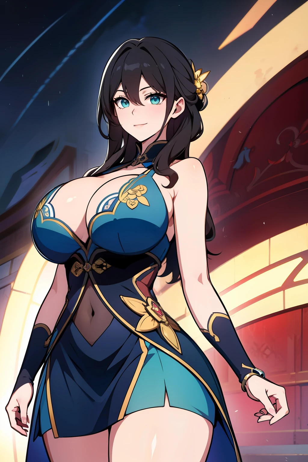 An anime-style artwork depicting ruan mei from the game Honkai star rail.
Tags: ruan mei, anime, detailed eyes, detailed lips, dress, smiling expression, intense gaze, glowing emblem on hand, dynamic pose, mystical background, vibrant colors, digital art, high-resolution, professional quality, gigantic breasts, cleavage, curvy, cowboy shot, gigantic breasts, green eyes