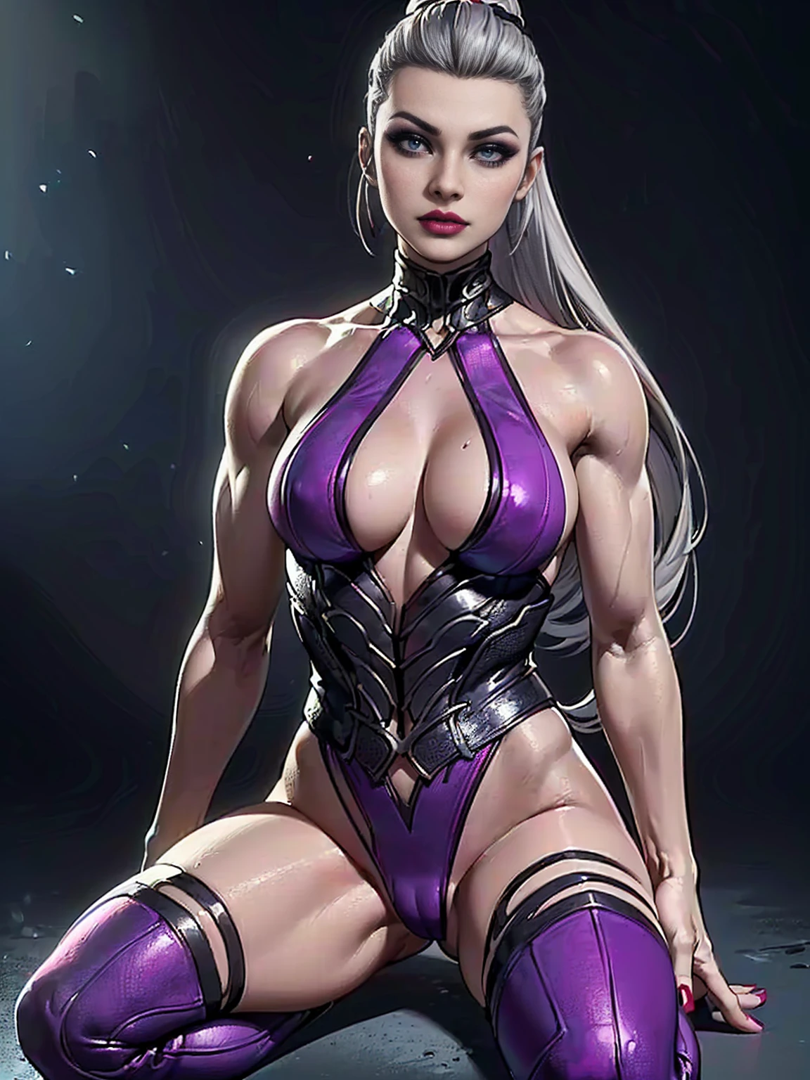(((1girl, solo ,alone, Mortal Kombat 11: Aftermath,( toned body, athletic body, muscular ), flawless face, Sindel, black eyes, gray hair, Sidel hair, long hair pulled back, long hair slicked back, multicolored hair))), fitness, ((solo, (1woman, pink lipstick), Extremely detailed, ambient soft lighting, 4k, perfect eyes, a perfect face, perfect lighting, a 1girl)), (anime style image, full-body art, 1girl,a beautiful fashion model ,(masterpiece, detailed background, best quality), juicy lips, red lips, lingerie, stripping, elegant makeup, exhibitionism, torn spiderman outfit, extravagant makeup, oil, oily body)