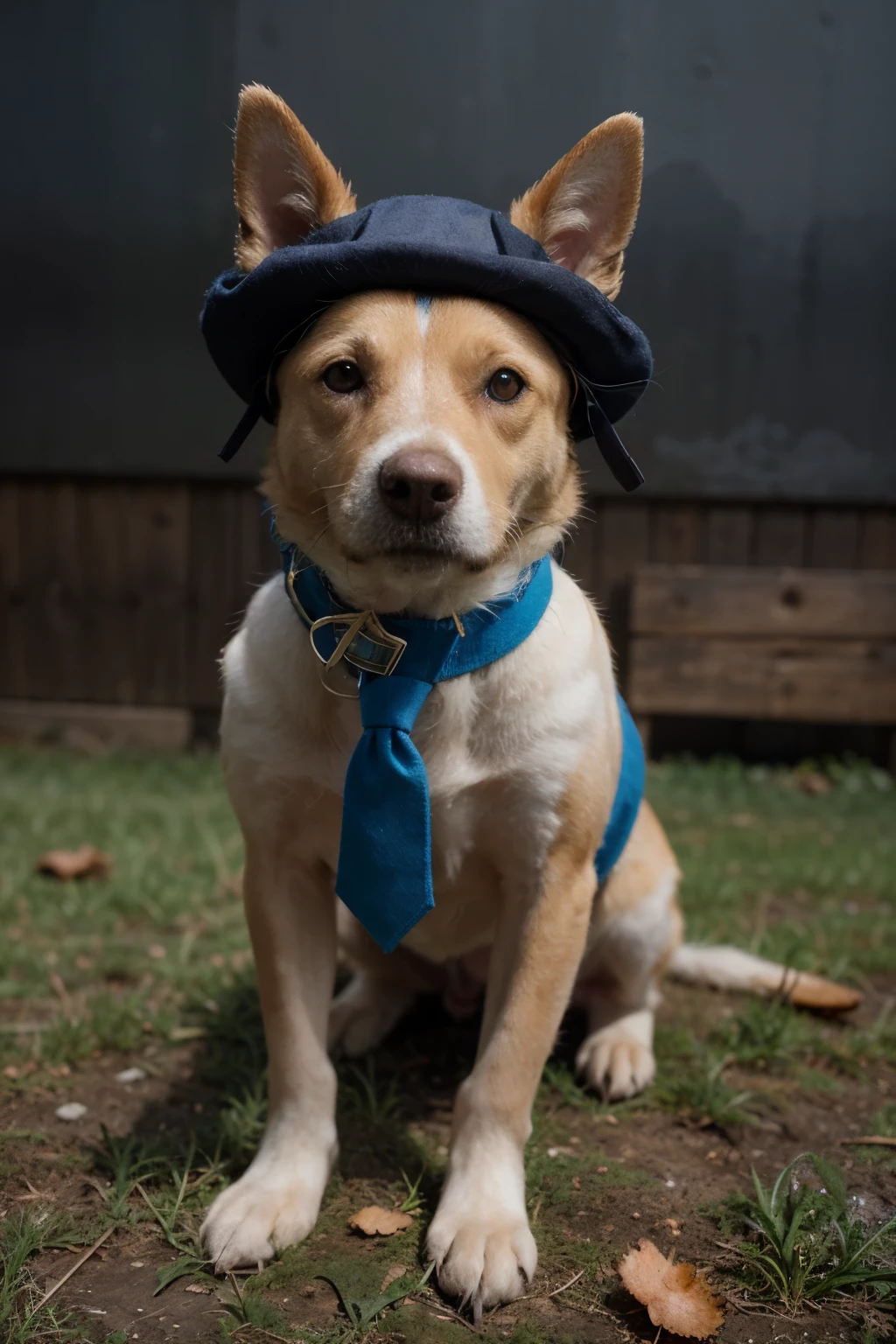 Zézé always wore a bacon collar and tie.
usava um par de polainas de cordel, esfarrapadas,
to the leg warmers were attached a stick with a dog's head crutch in the shape of a carapace and to the stick a felt hat,
que outrora floresceu em azul celestial.