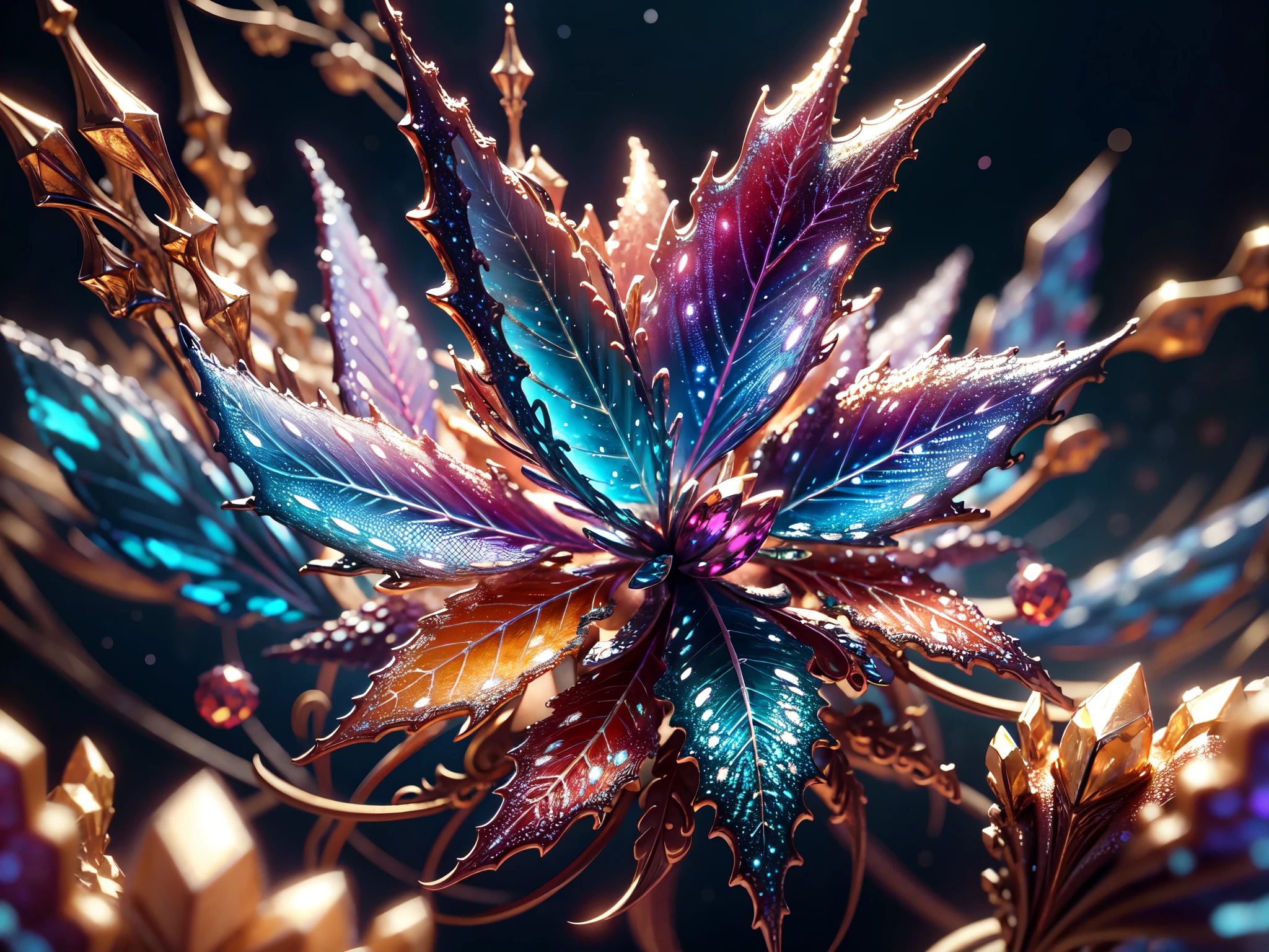 high resolution, ultra-detailed, 4K, depth of fields, side view from above, a lot of crystal stars-like objects scattered on the surface, bright, sparkling, shining, magnetic, colored, luminescent, intricate, galactic, magical jewelry, cg society contest winner, fantasy art, made of crystals, rendered in unreal engine, artstation hd, volumetric lighting