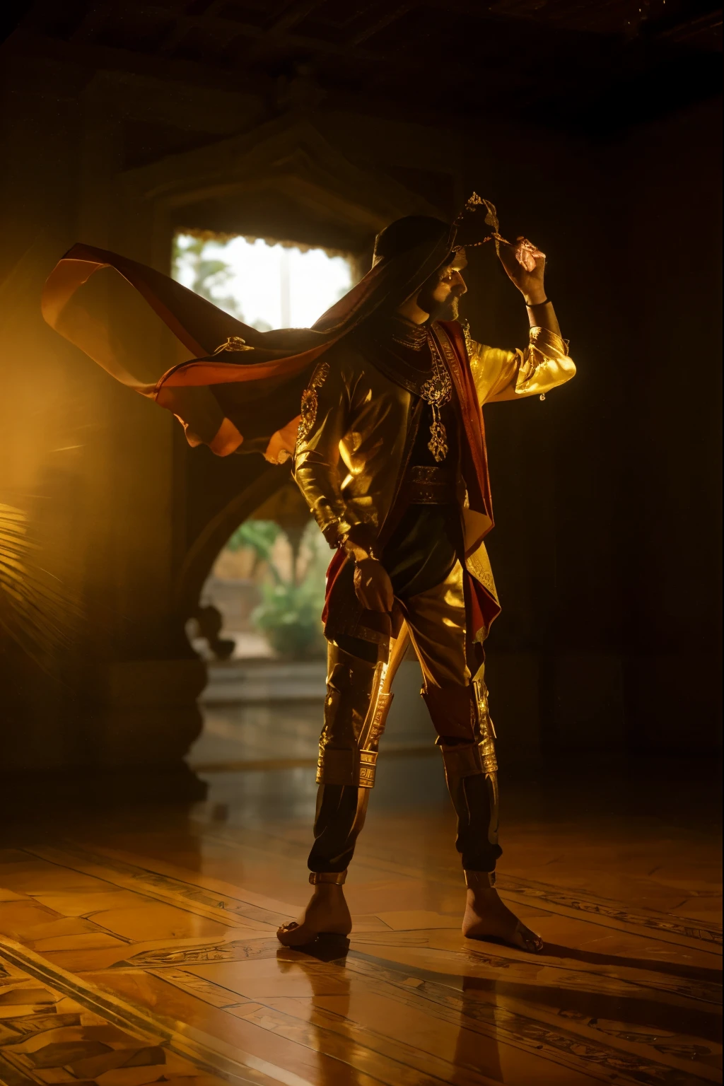 (Best quality, 8k, 32k, Masterpiece, UHD:1.2) , "Transform the image into a magnificent Middle Eastern palace adorned with opulent decorations, intricate carvings, and vibrant colors. Draw inspiration from the grandeur and elegance of the Desert Palace of Sumeru from Genshin Impact to create a scene filled with splendor and wonder.
Start by depicting the exterior of the palace, showcasing its majestic architecture and imposing presence. Render the walls and domes of the palace with intricate designs and patterns, reflecting the rich cultural heritage of the region. Incorporate elements of traditional Middle Eastern architecture, such as arched doorways, ornate columns, and intricately tiled facades.
Fill the surroundings with lush vegetation and exotic flora, adding to the oasis-like atmosphere of the palace grounds. Include towering palm trees, blooming gardens, and cascading fountains to create a sense of tranquility and abundance.
Illuminate the scene with warm sunlight streaming through the windows and casting soft shadows on the palace walls. Use dynamic lighting to accentuate the intricate details of the architecture and enhance the overall visual impact of the scene.
Envision the interior of the palace as a sumptuous sanctuary filled with luxurious furnishings, precious artifacts, and exquisite works of art. Render ornate carpets, gilded furnishings, and elaborate tapestries to convey the opulence of the palace's interiors.
Include elements of magical realism to evoke the mystical allure of the Desert Palace of Sumeru. Incorporate subtle hints of ancient mysticism and arcane symbols, hinting at the palace's connection to the elemental forces of the desert.
Finally, infuse the scene with a sense of wonder and majesty, capturing the imagination of the viewer and transporting them to a realm of fantasy and enchantment. Let the beauty and grandeur of the Middle Eastern palace inspire awe and admiration, inviting viewers to explore its rich history and hidde