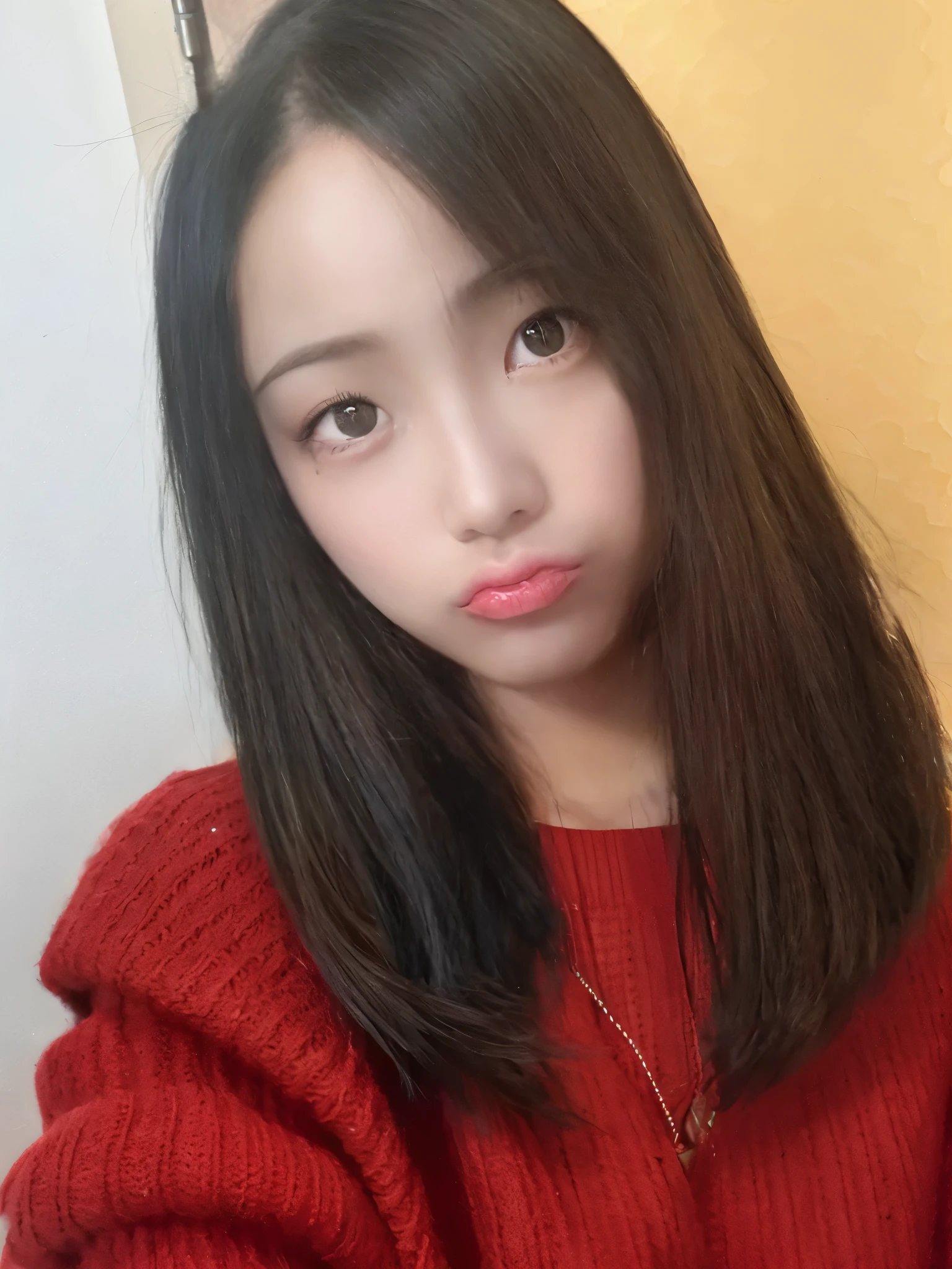 shoulder cut clothes、color is red、beautiful skin、