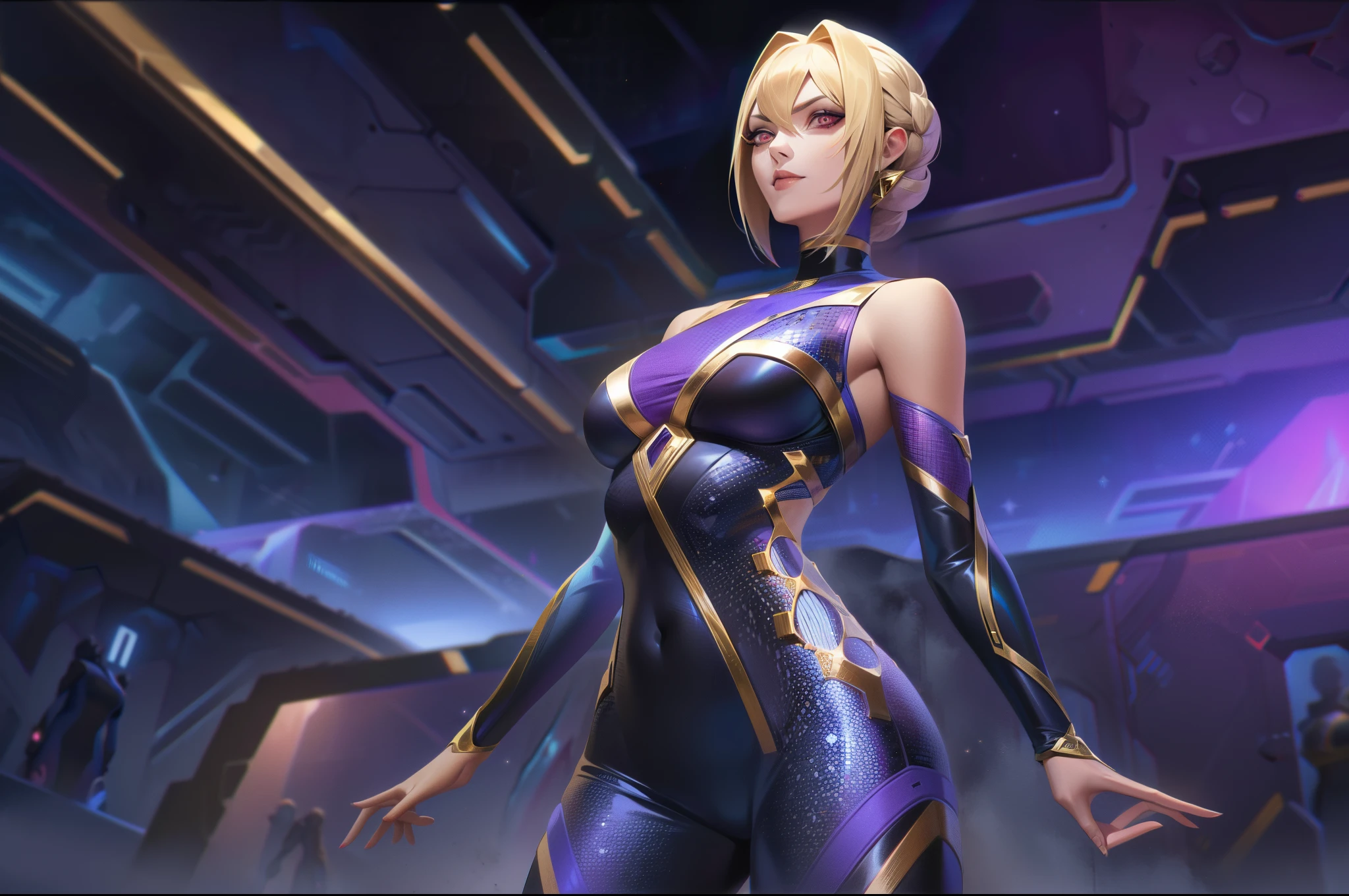 Women's line of space skins lol With gold details top view of the whole evil body, large breasts