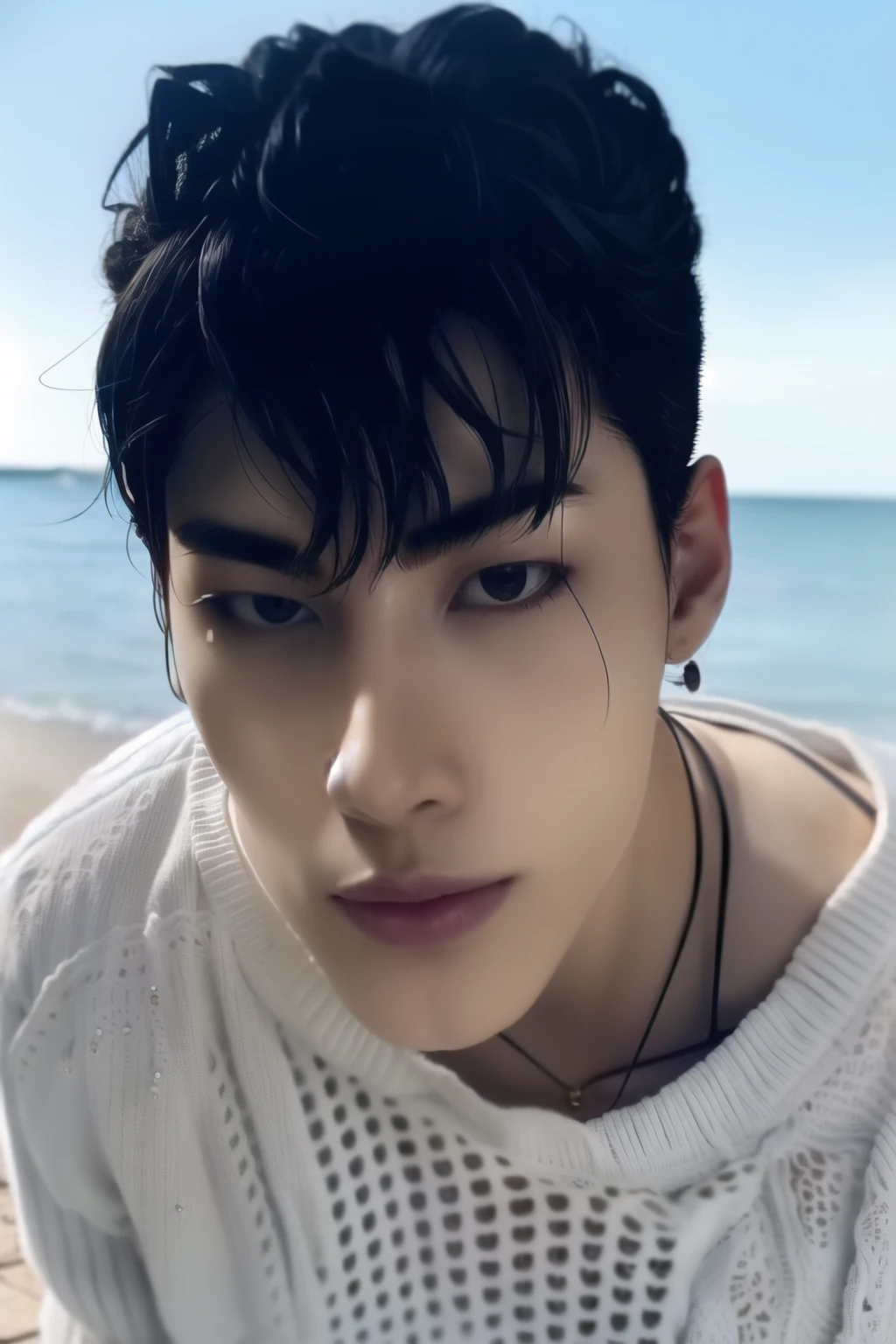 a close-up of a person in a sweater near water, Kim Doyoung, Sakimichan, Wonbin Lee, Hong junho hyung, Yanjun Chengt, Jung Jaehyun, inspirado em Zhang Han, adorable and pale korean face, profile picture with headshot, taejune kim, who is siwoo, bo chen, inspirado em Kun Can, inspirado em Bian Shoumin