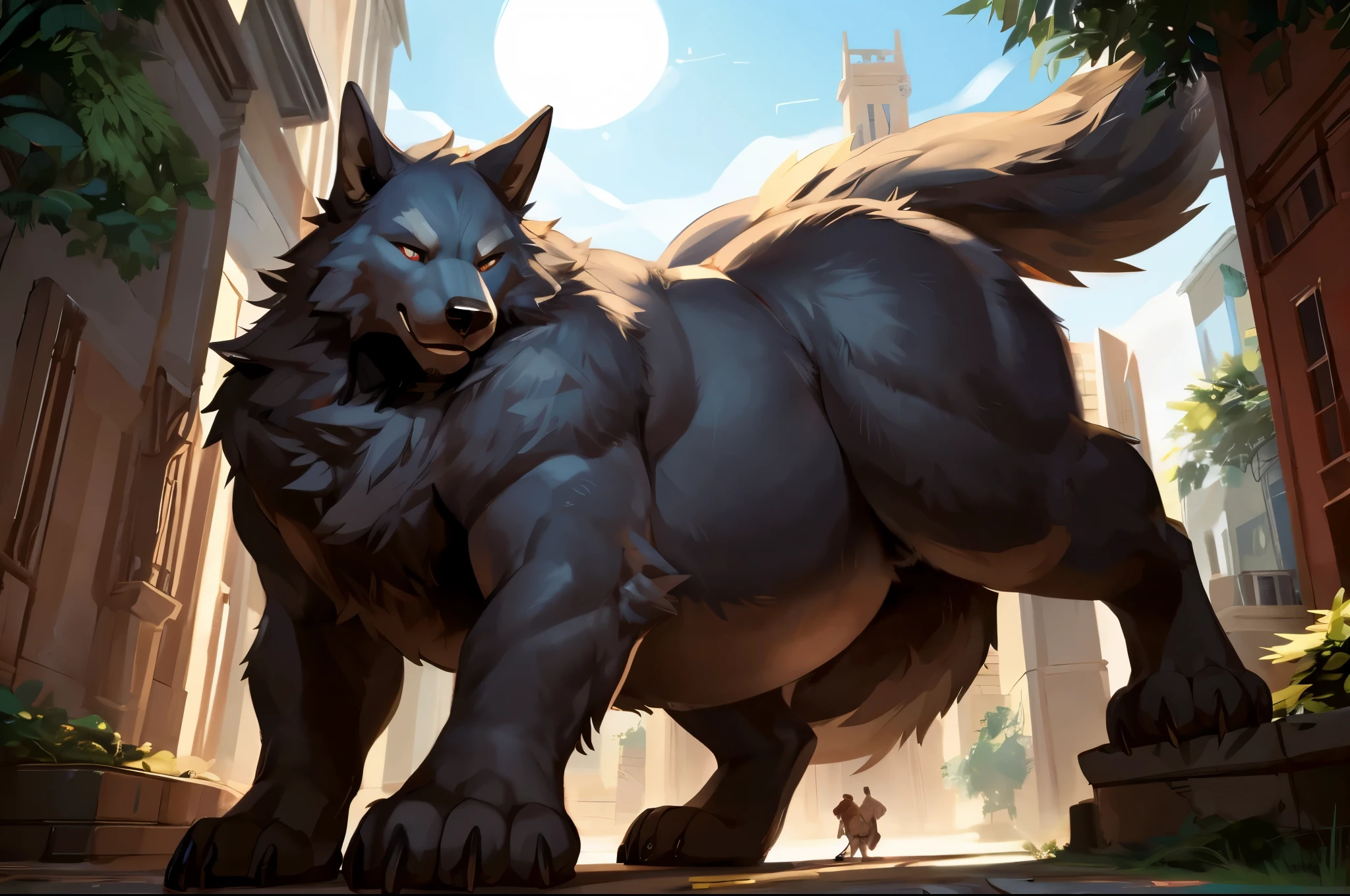 4k ultra quality, 4k full body view,(ultra high detailed body),wolf, detailed body,by mystikfox61, by glitter trap boy,feral paws, by bebebebebe,by morethreedee, by seibear,(thick thigh),(chubby thigh),thicc thigh,thick legs,chubby legs,thicc legs,massive butt,enomorous thigh,massive thigh,massive legs,strong legs,thick lower legs,wide legs,(detailed thigh),(wide thigh),fluffy belly,furry belly,sharp nails,((sfw)),(ultra detailed face),detailed eyes,big tail,fluffy tail,(detailed tail),enomorous tail,bigger tail,huge tail,volumetric light,bigger taur body,(big lower belly),big paws,(thick paws),fluffy paws,furry paws,enomorous paws,animal focus, beast,standing,(bigger lower body),strong lower body,macro,giga,master works, super fine, 4k resolution, high quality, movie lighting, high picture detail,dark fantasy,beast creature,illusory engine, Masterpiece,shiny fur,big belly,muscle legs,long legs,(front view)
