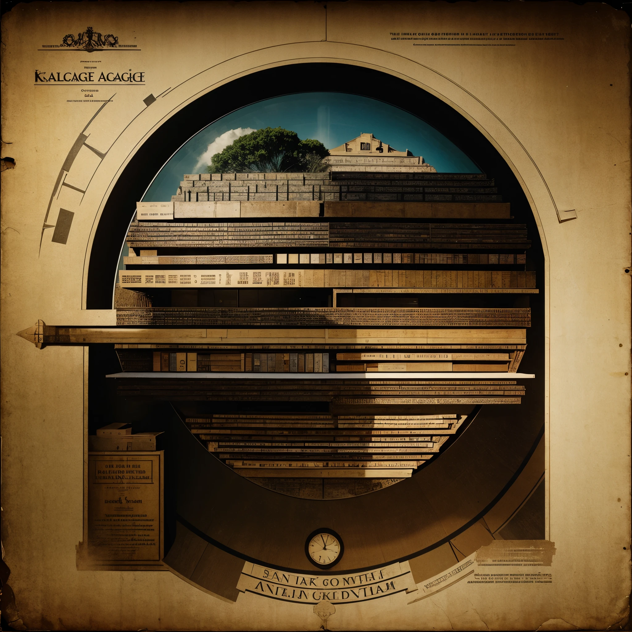 Poster with unordered and collage-style images of knowledge as a theme