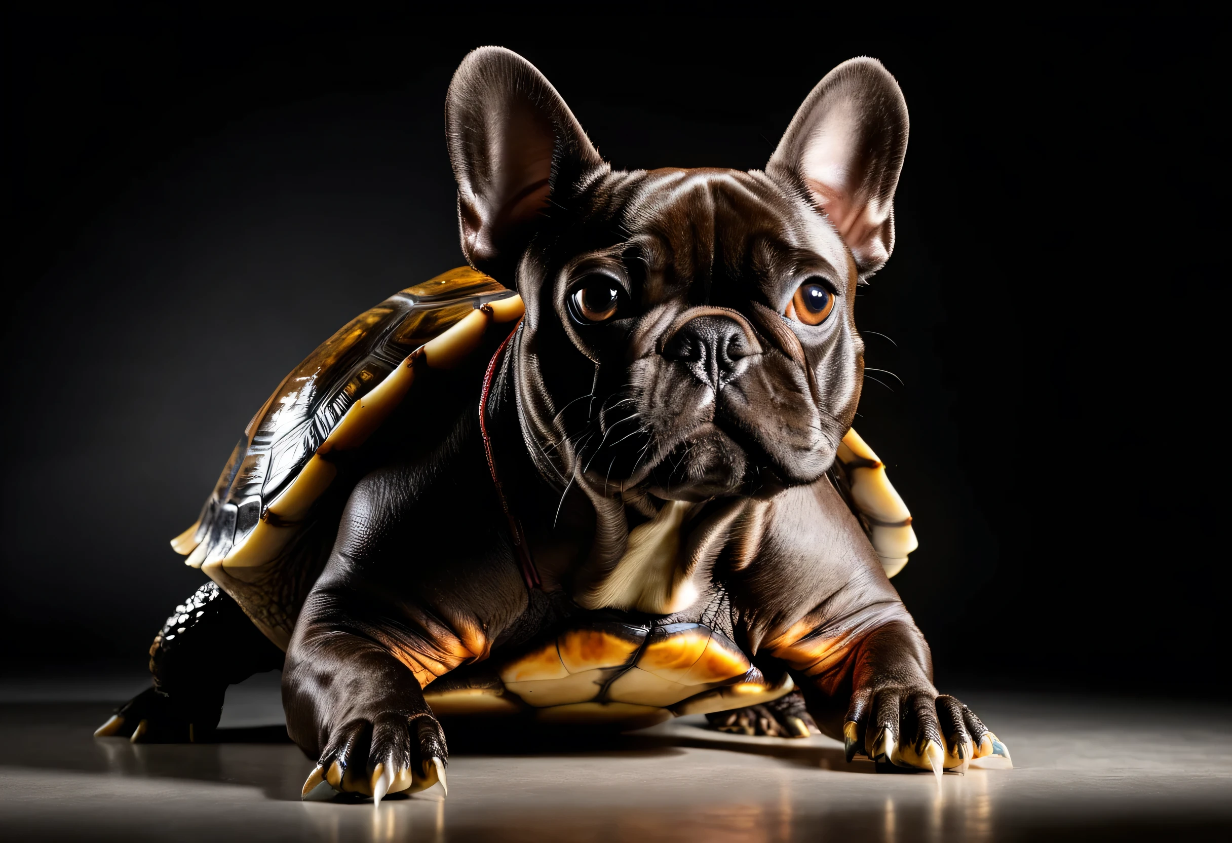 photo of a (french bulldog:0.5) that resembles a [(turtle:1.4):2], cinematic lighting, dramatic lighting, high contrast, low key lighting, high key lighting, chiaroscuro lighting, Rembrandt lighting, split lighting, rim lighting, back lighting, side lighting, top lighting, bottom lighting, natural light, artificial light