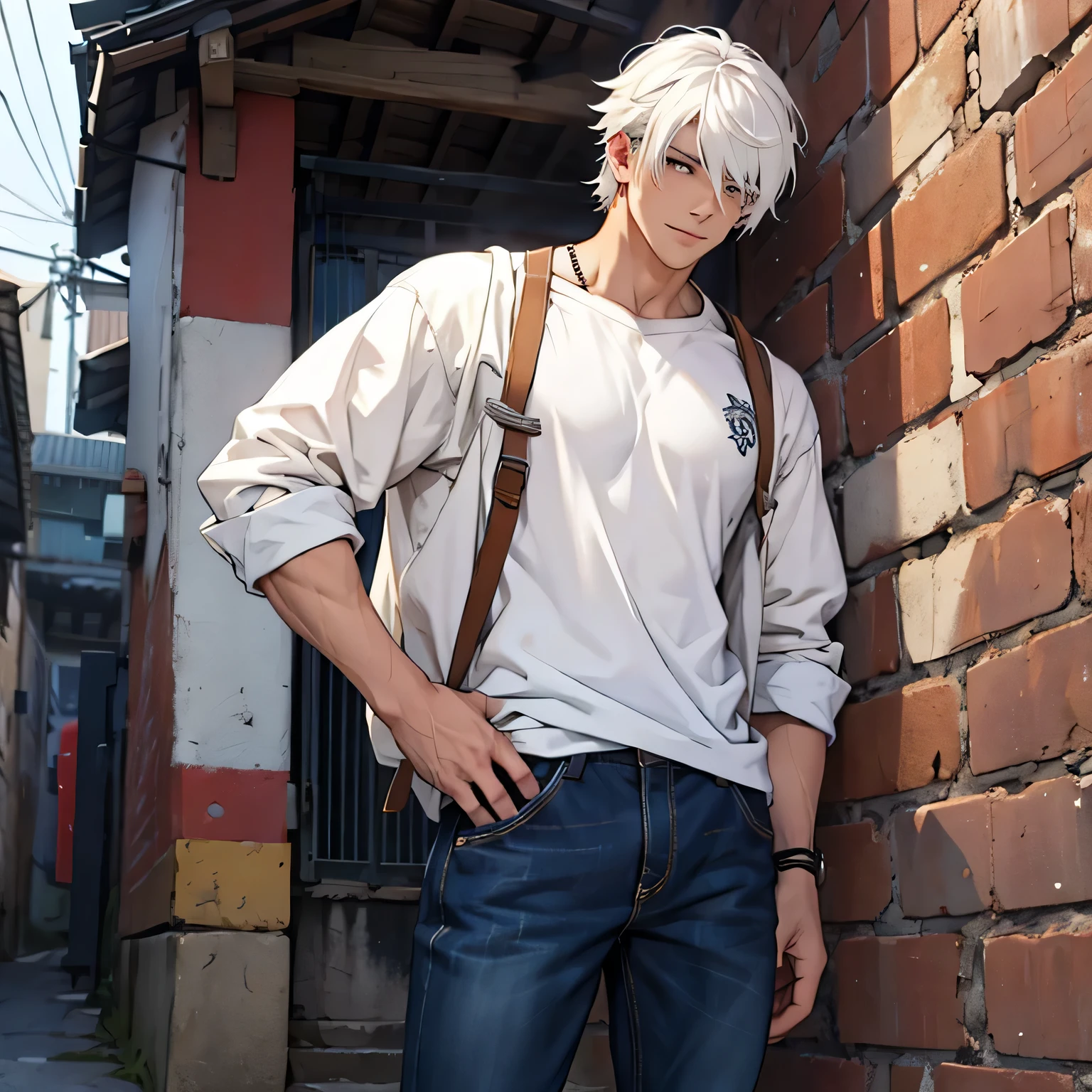 White hair, Male, casual clothes 