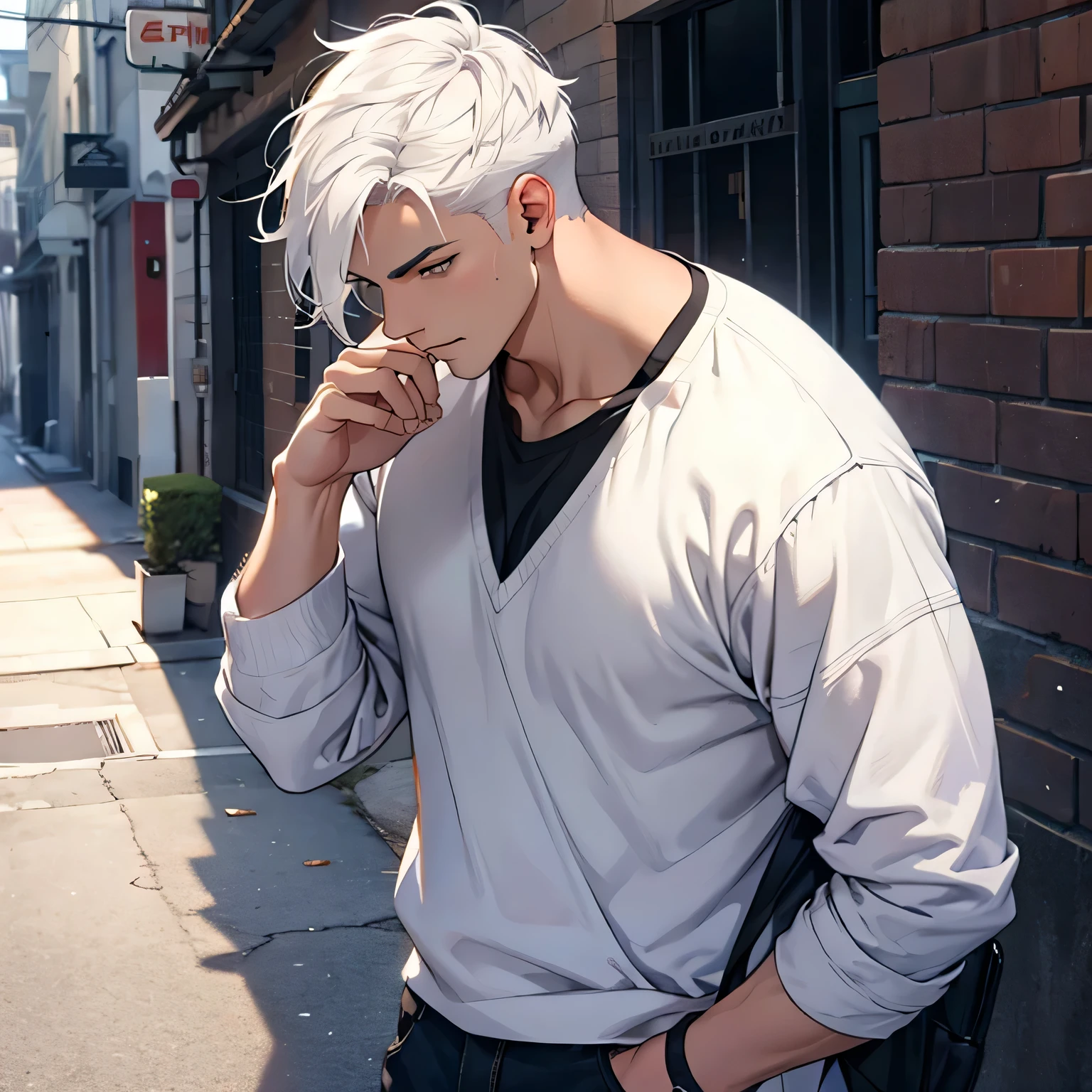 White hair, Male, casual clothes
