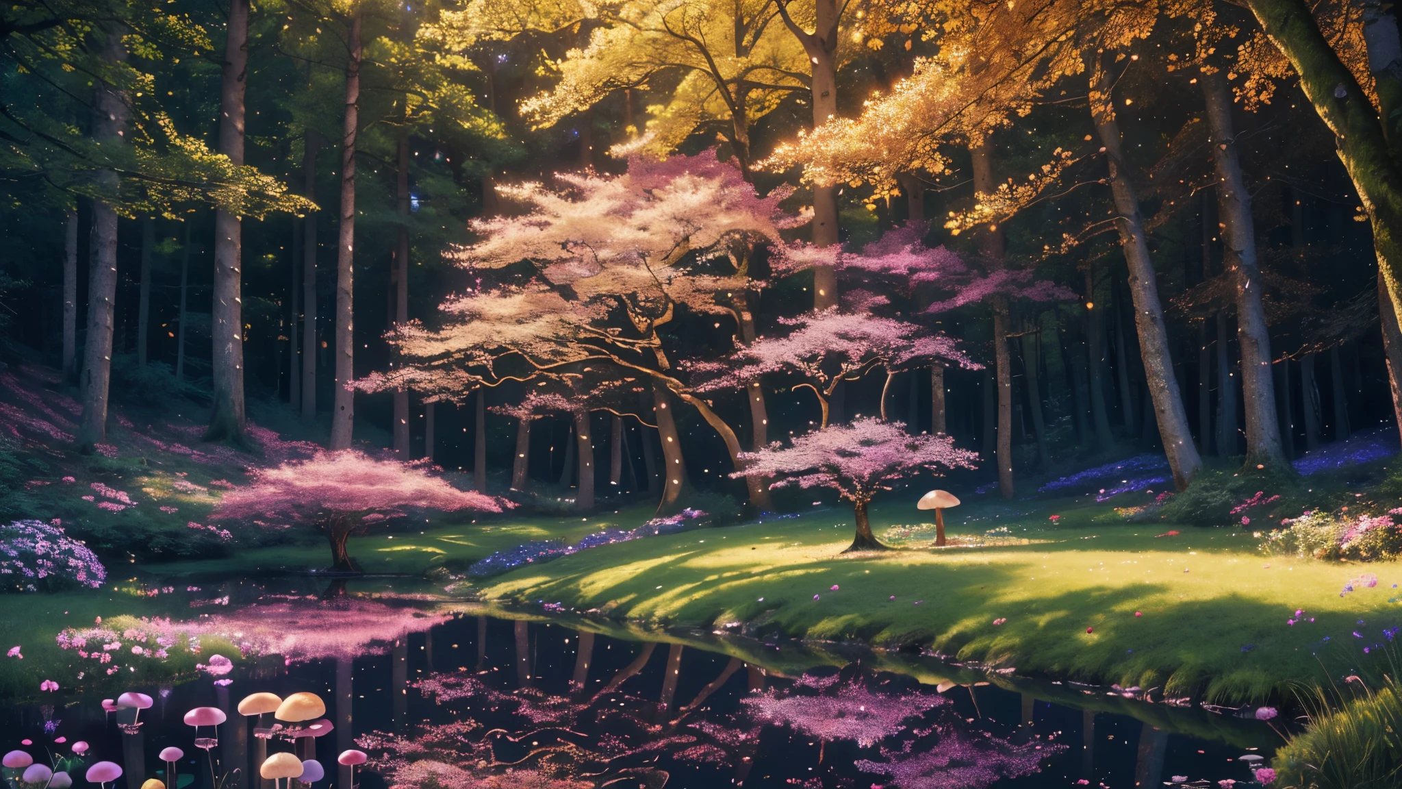 best quality, 8k, high resolution, masterpiece), ultra detailed, (realistic, photorealistic, photorealistic: 1.37), panoramic view, book cover, majestic stars, enchanted forest, colorful flowers, colorful trees, colorful mushrooms, ethereal beauty , dreamlike atmosphere, wonder and mystery, captivating setting, tranquil reflection, romantic setting, endless enchantment, magical glow, subtle shadows,