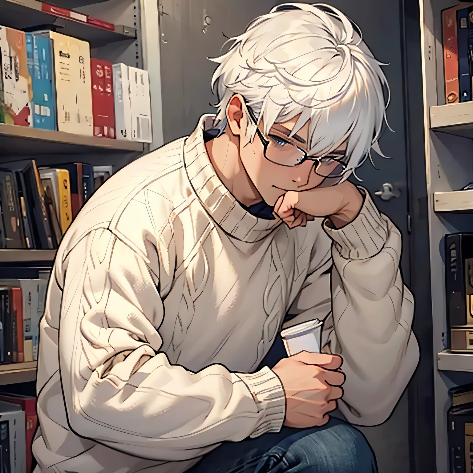 White hair, Male, sweater