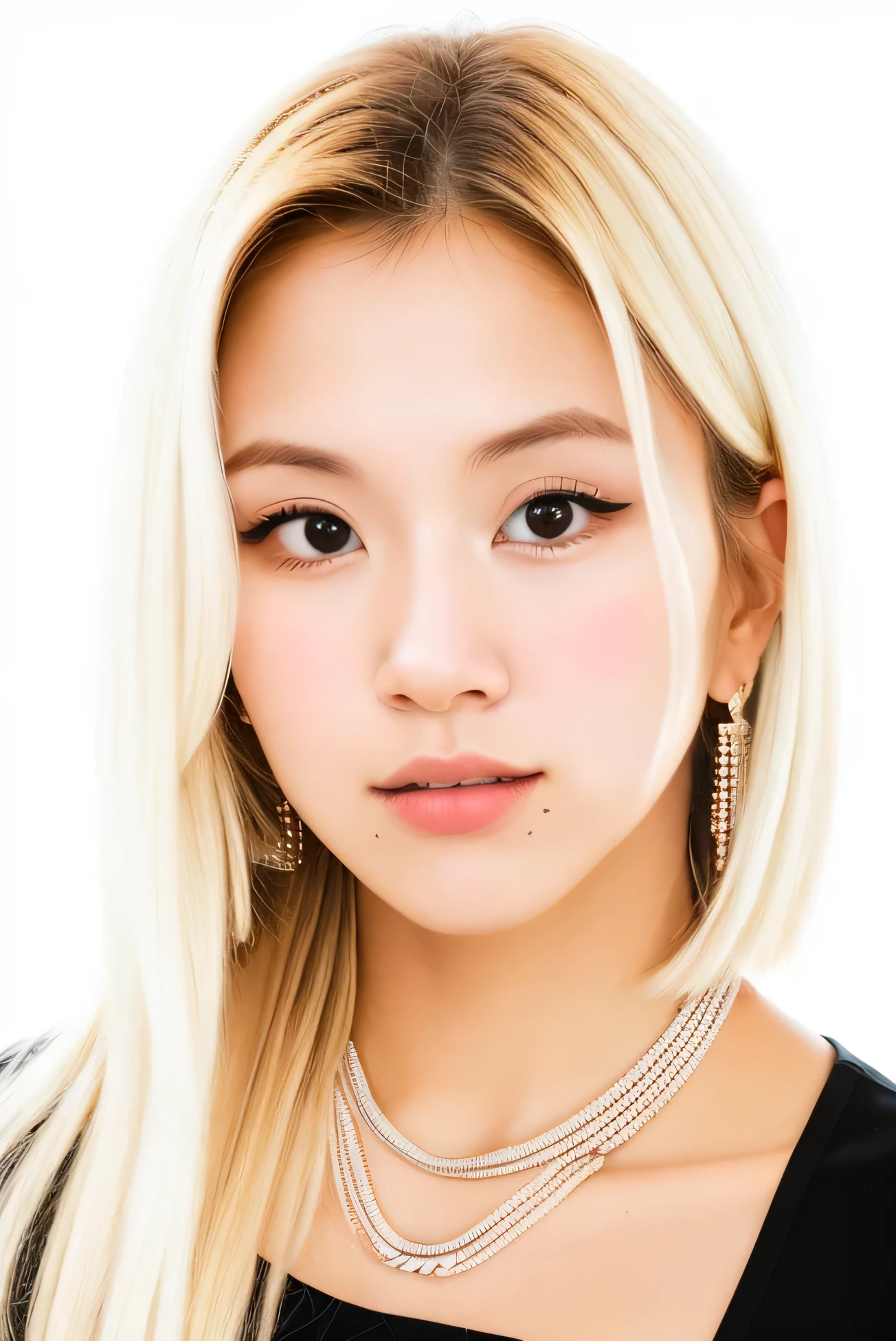 Photo brute,1fille,seulement,(fermer:1.2) ,portrait de chaeyo,cheveux blond,Haut noir,((detailed:1.2)),(photorealistic:0.8),Photo shoot,chef-d&#39;ouvrages d&#39;art,best quality,natural lighting ,fond de ville,la nuit, high quality, grain de film,regarder le spectateur, vue lointaine
