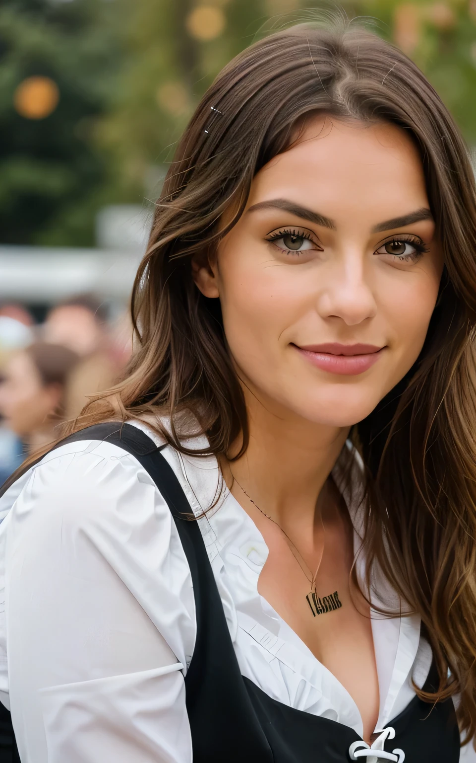 Full body photo, Beautiful brunette with blonde highlights, im Dirndl, auf dem Oktoberfest, (enjoys a glass of wine), sehr detailliert, 34 Jahre alt, , , unschuldiges Gesicht, natural wavy hair, blaue Augen, high resolution, Meisterwerk, Best quality, Komplizierte hohe Detailgenauigkeit, sehr detailliert, Scharfer Fokus, detaillierte Haut, realistische Hautstruktur, Textur, detaillierte Augen, Fachmann, 8k, charming smile, auf Canon gedreht, 85mm, no depth of field, Kodak Vision Farbe, perfectly fitting body , extremely detailed, Fotografie_\(Ultra\), Fotorealistisch, realistisch, Nachbearbeitung, Maximale Details, Rauheit, wahres Leben, ultrarealistisch, Fotorealismus, Fotografie, 8k UHD, Fotografie, vollbusig