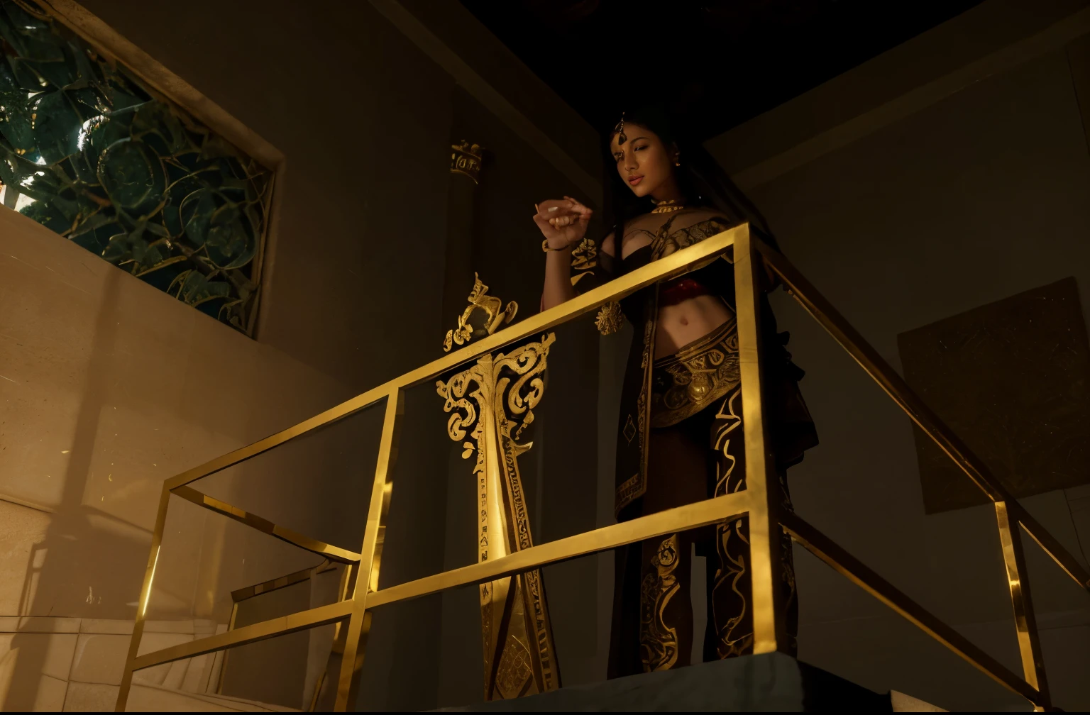 (Best quality, 8k, 32k, Masterpiece, UHD:1.2) , "Transform the image into a magnificent Middle Eastern palace adorned with opulent decorations, intricate carvings, and vibrant colors. Draw inspiration from the grandeur and elegance of the Desert Palace of Sumeru from Genshin Impact to create a scene filled with splendor and wonder.
Start by depicting the exterior of the palace, showcasing its majestic architecture and imposing presence. Render the walls and domes of the palace with intricate designs and patterns, reflecting the rich cultural heritage of the region. Incorporate elements of traditional Middle Eastern architecture, such as arched doorways, ornate columns, and intricately tiled facades.
Fill the surroundings with lush vegetation and exotic flora, adding to the oasis-like atmosphere of the palace grounds. Include towering palm trees, blooming gardens, and cascading fountains to create a sense of tranquility and abundance.
Illuminate the scene with warm sunlight streaming through the windows and casting soft shadows on the palace walls. Use dynamic lighting to accentuate the intricate details of the architecture and enhance the overall visual impact of the scene.
Envision the interior of the palace as a sumptuous sanctuary filled with luxurious furnishings, precious artifacts, and exquisite works of art. Render ornate carpets, gilded furnishings, and elaborate tapestries to convey the opulence of the palace's interiors.
Include elements of magical realism to evoke the mystical allure of the Desert Palace of Sumeru. Incorporate subtle hints of ancient mysticism and arcane symbols, hinting at the palace's connection to the elemental forces of the desert.
Finally, infuse the scene with a sense of wonder and majesty, capturing the imagination of the viewer and transporting them to a realm of fantasy and enchantment. Let the beauty and grandeur of the Middle Eastern palace inspire awe and admiration, inviting viewers to explore its rich history and hidde