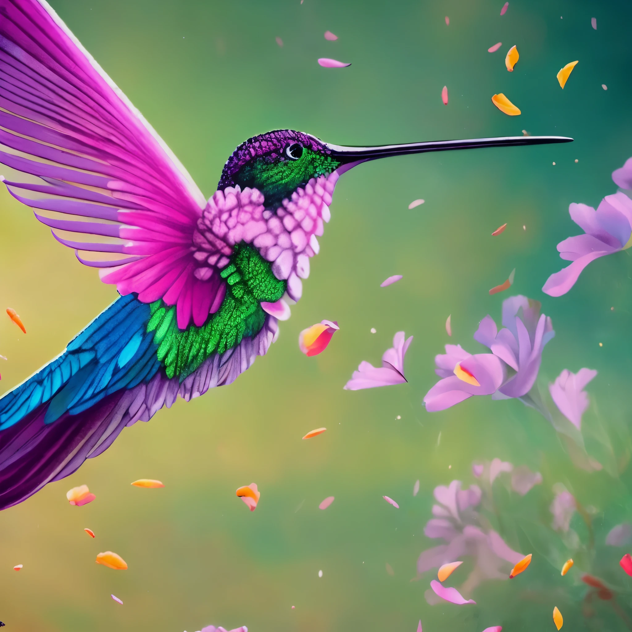 Meisterwerk, Kolibri, wind, Windeffekt, Hintergrund Fantasy-Kunst, pastellfarbener Wald