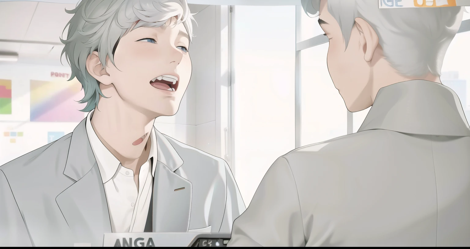 there is a 16 year old boy and his friend watching him, le esta cantando una cancionpasillo de la escuela , (poner colores ala imagen)